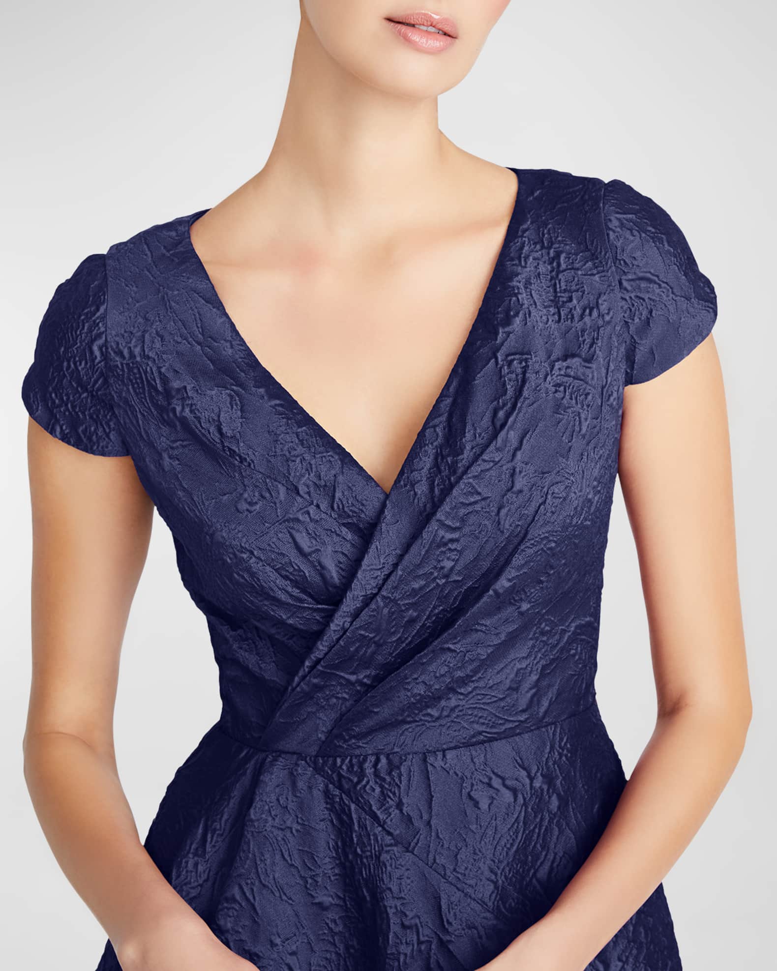 Theia Sevyn HighLow Pleated Jacquard Midi Dress Neiman Marcus