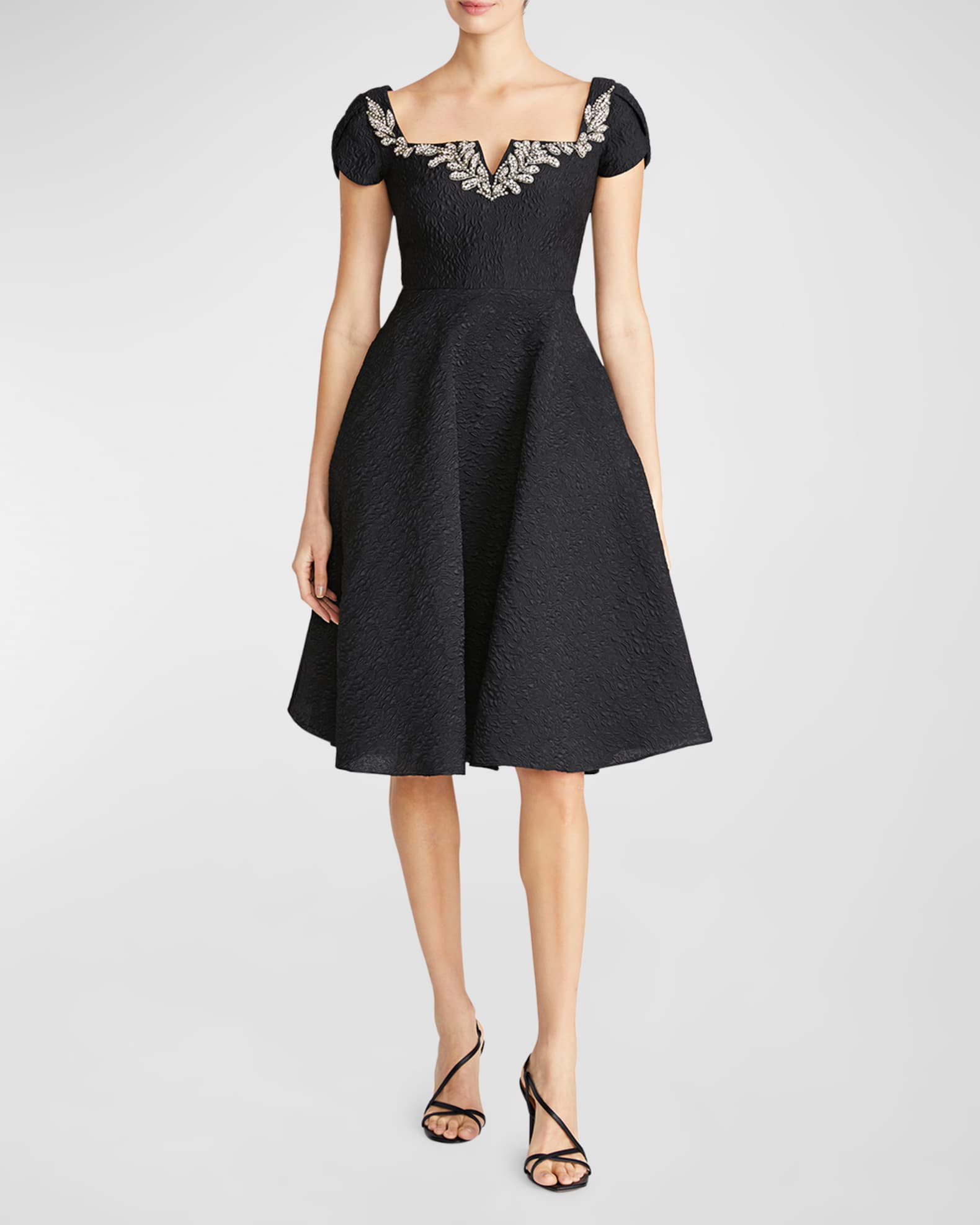 Theia Milena Crystal Jacquard Midi Dress | Neiman Marcus