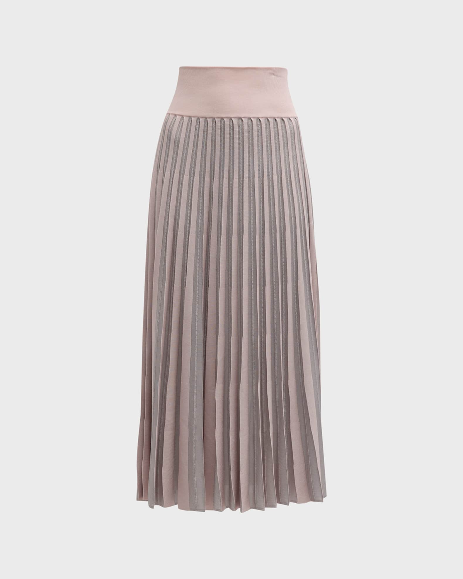 Pleated Striped Side-Slit Midi Skirt 1
