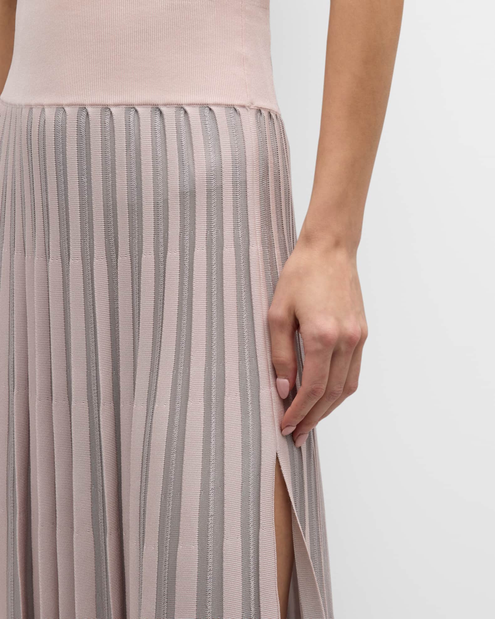 Emporio Armani Pleated Striped Side-Slit Midi Skirt | Neiman