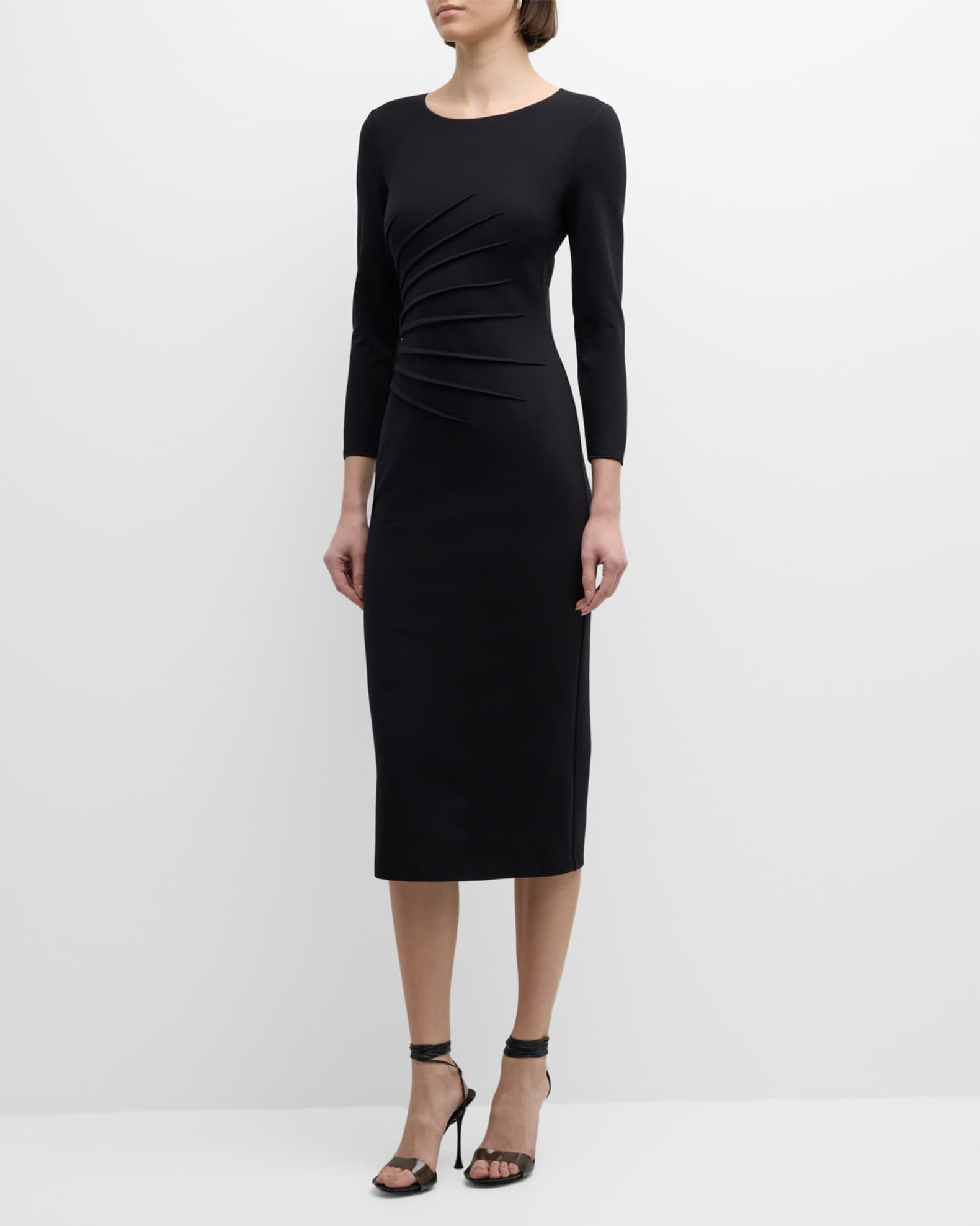 Emporio Armani Pleated Jersey Midi Sheath Dress