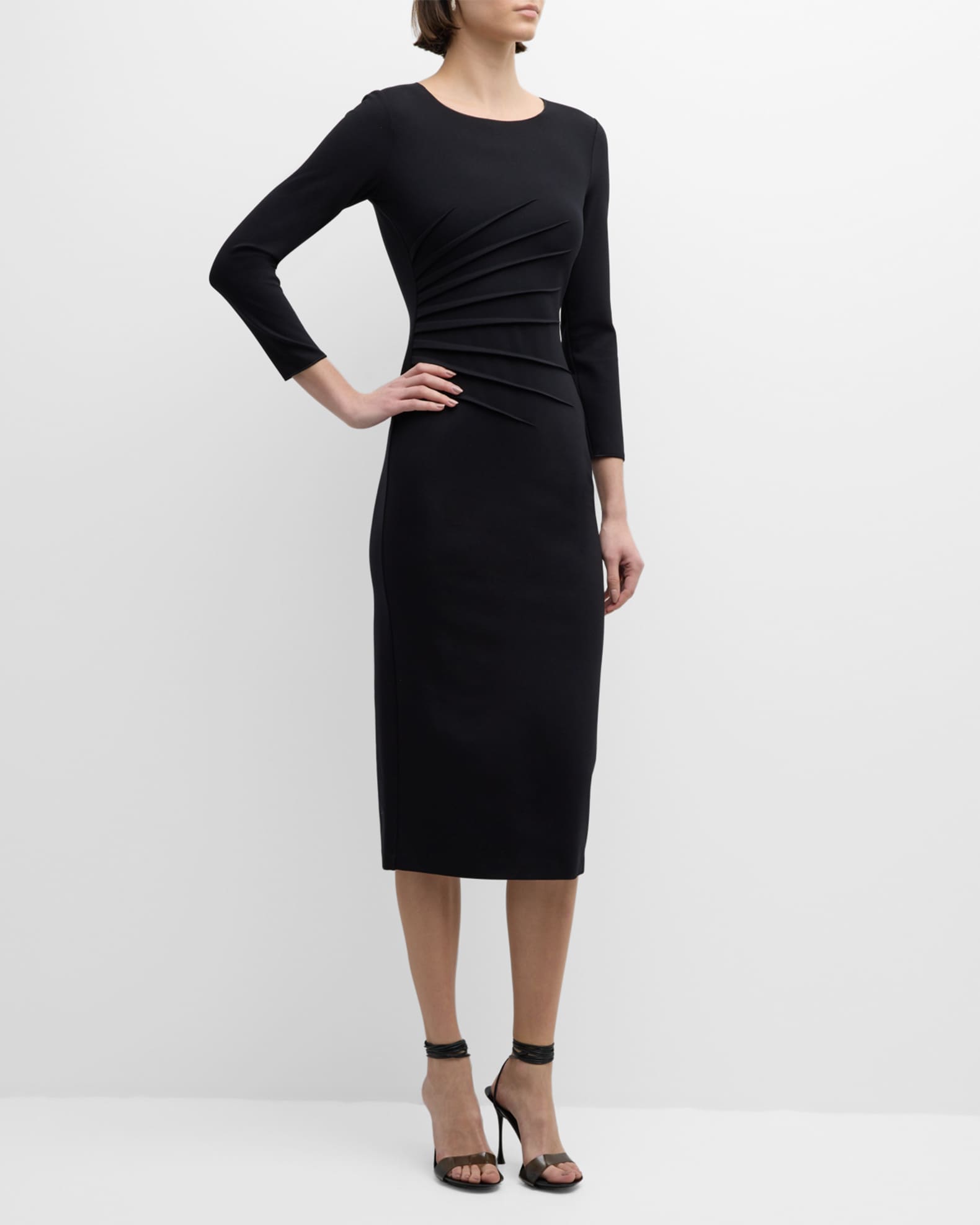 Emporio Armani Pleated Jersey Midi Sheath Dress | Neiman Marcus