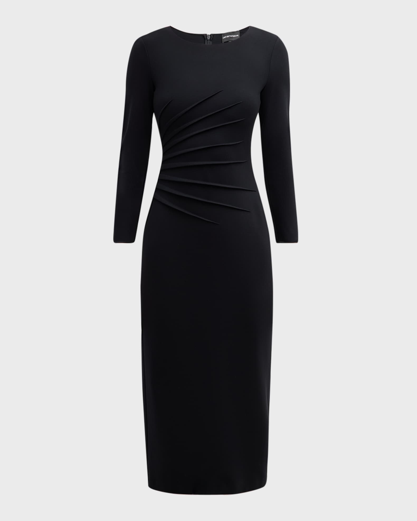 Pleated Jersey Midi Sheath Dress 0