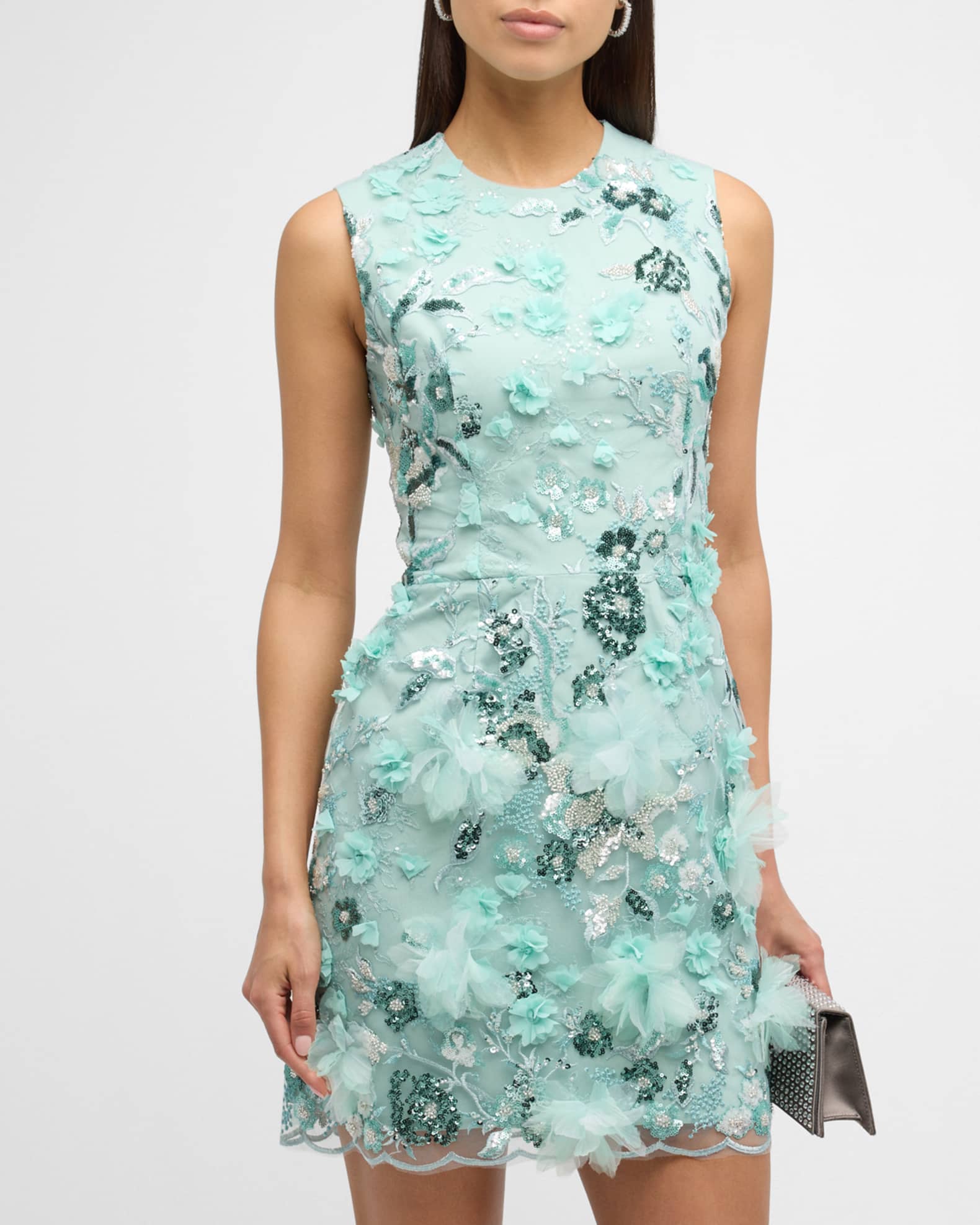 HELSI Miranda Sequin Floral Applique Mini Dress Neiman Marcus