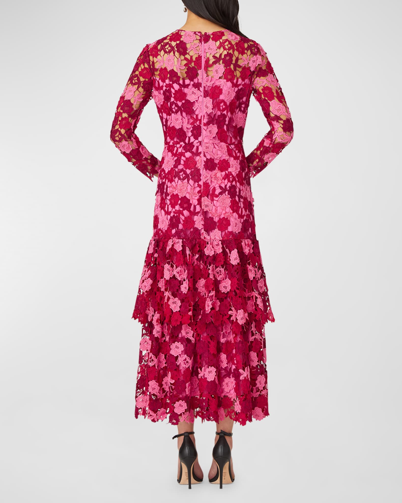 Shoshanna Ruffle Tiered Floral Lace Midi Dress | Neiman Marcus
