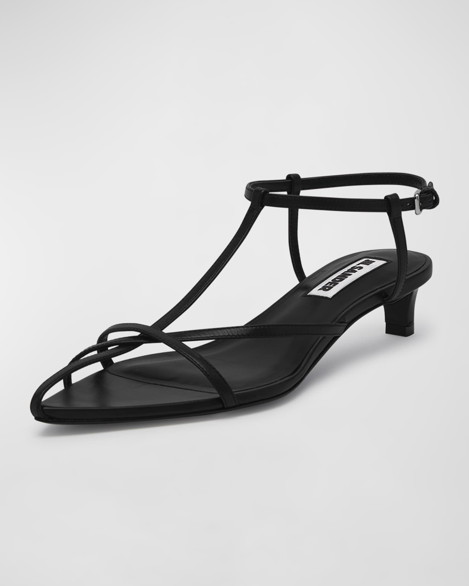 Jil Sander Leather TStrap KittenHeel Sandals Neiman Marcus