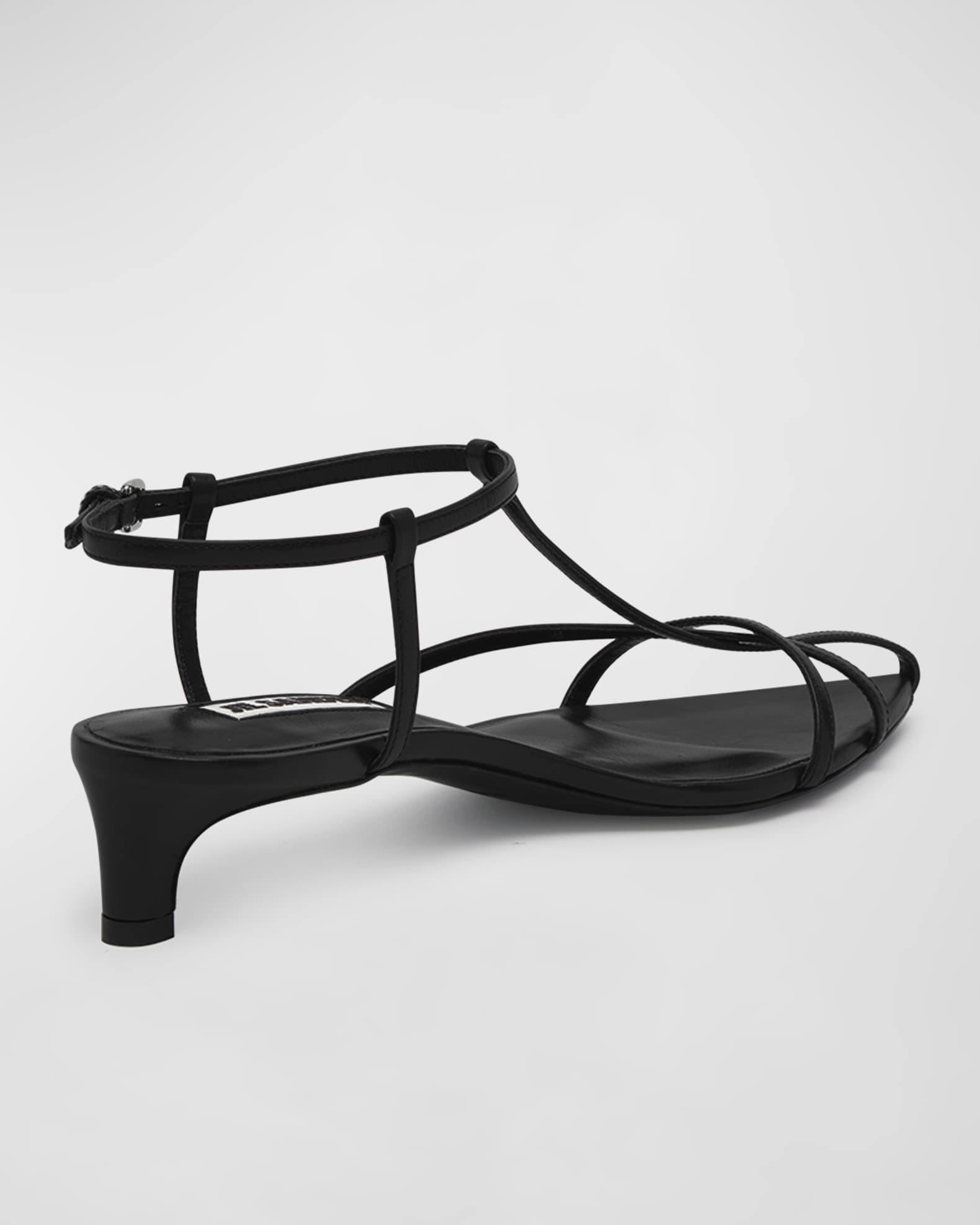 Jil Sander Leather TStrap KittenHeel Sandals Neiman Marcus