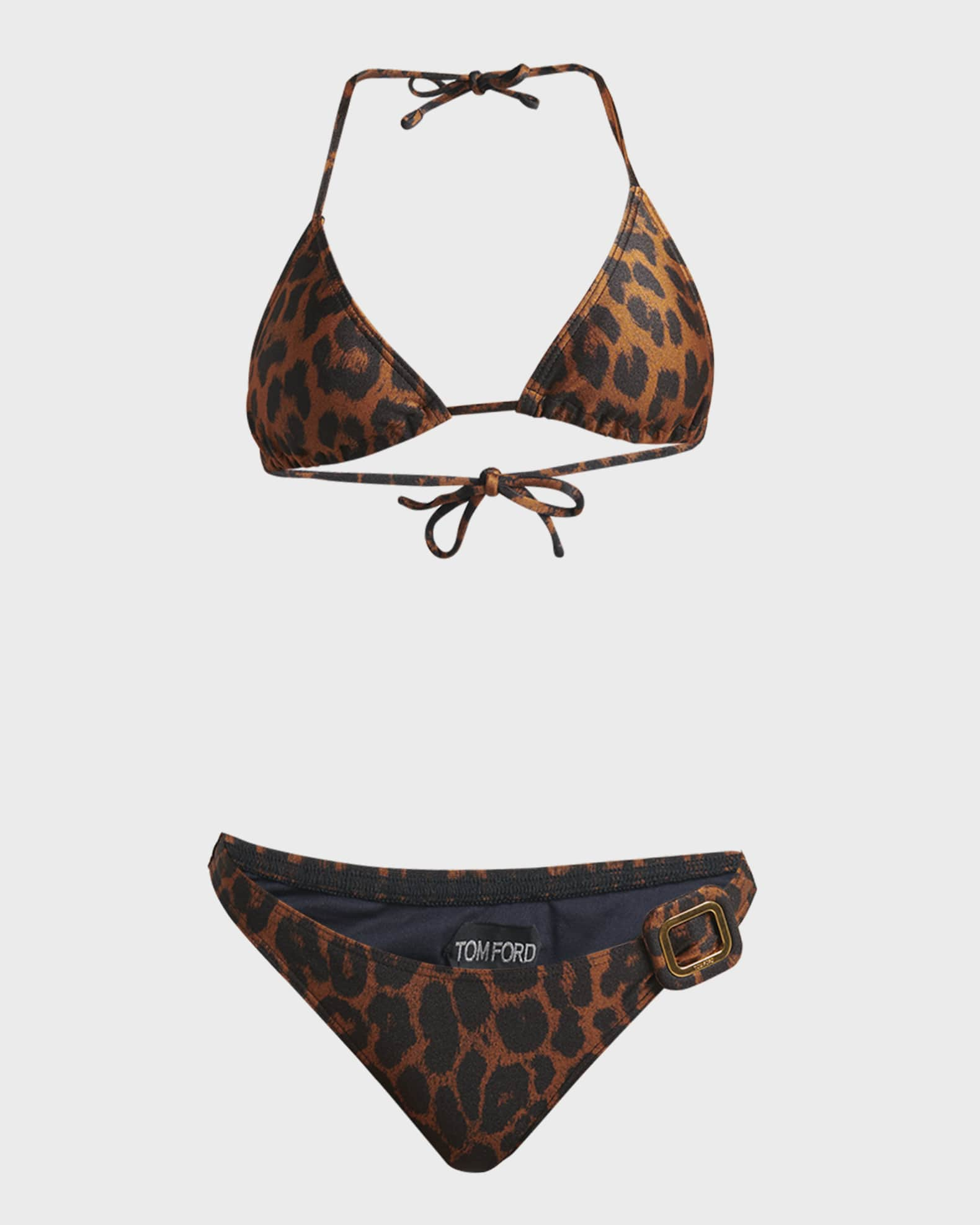 Pieces triangle bikini top and bottoms in leopard print