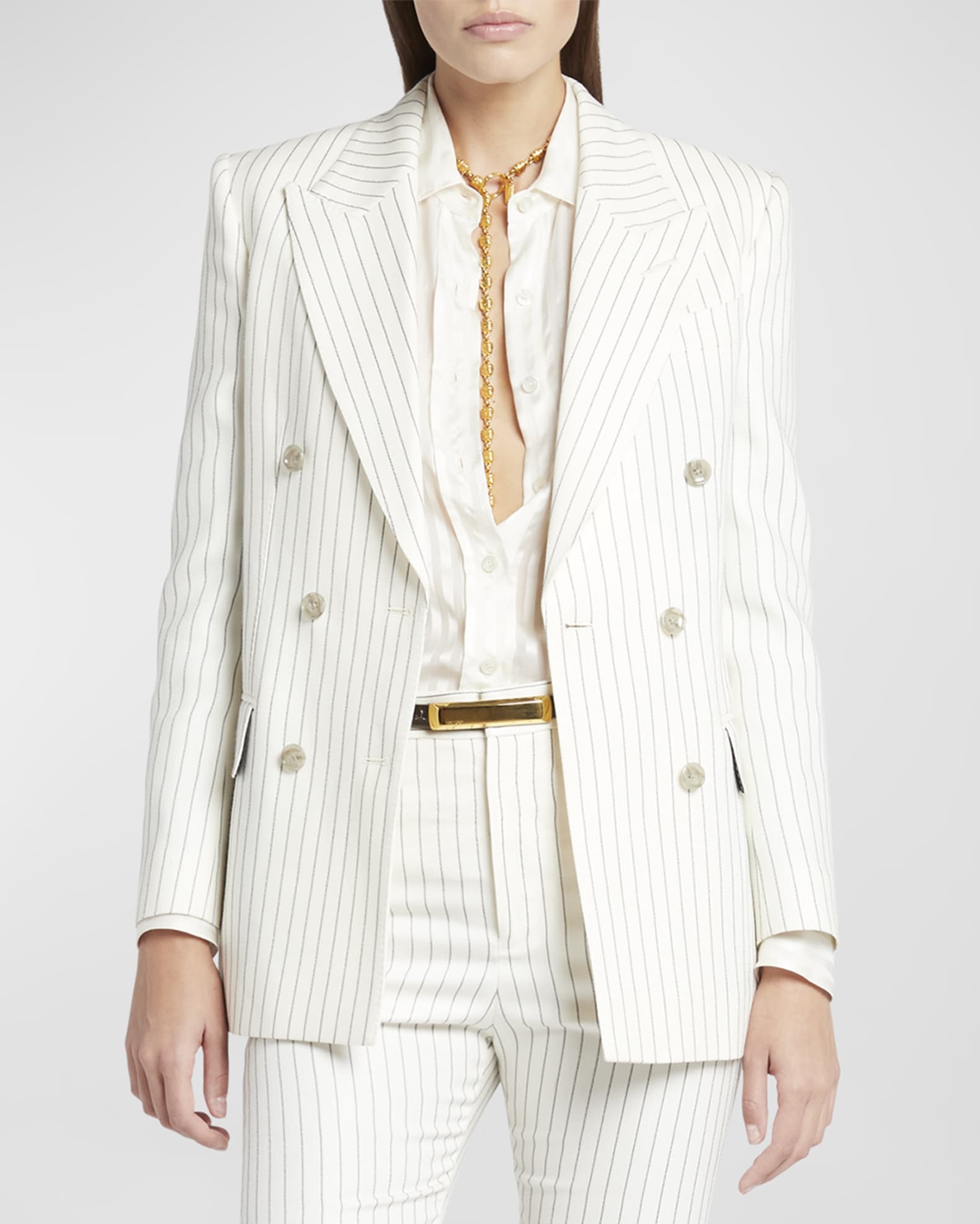 Tom Ford Pinstripe Double Breasted Blazer Jacket Ecrublack