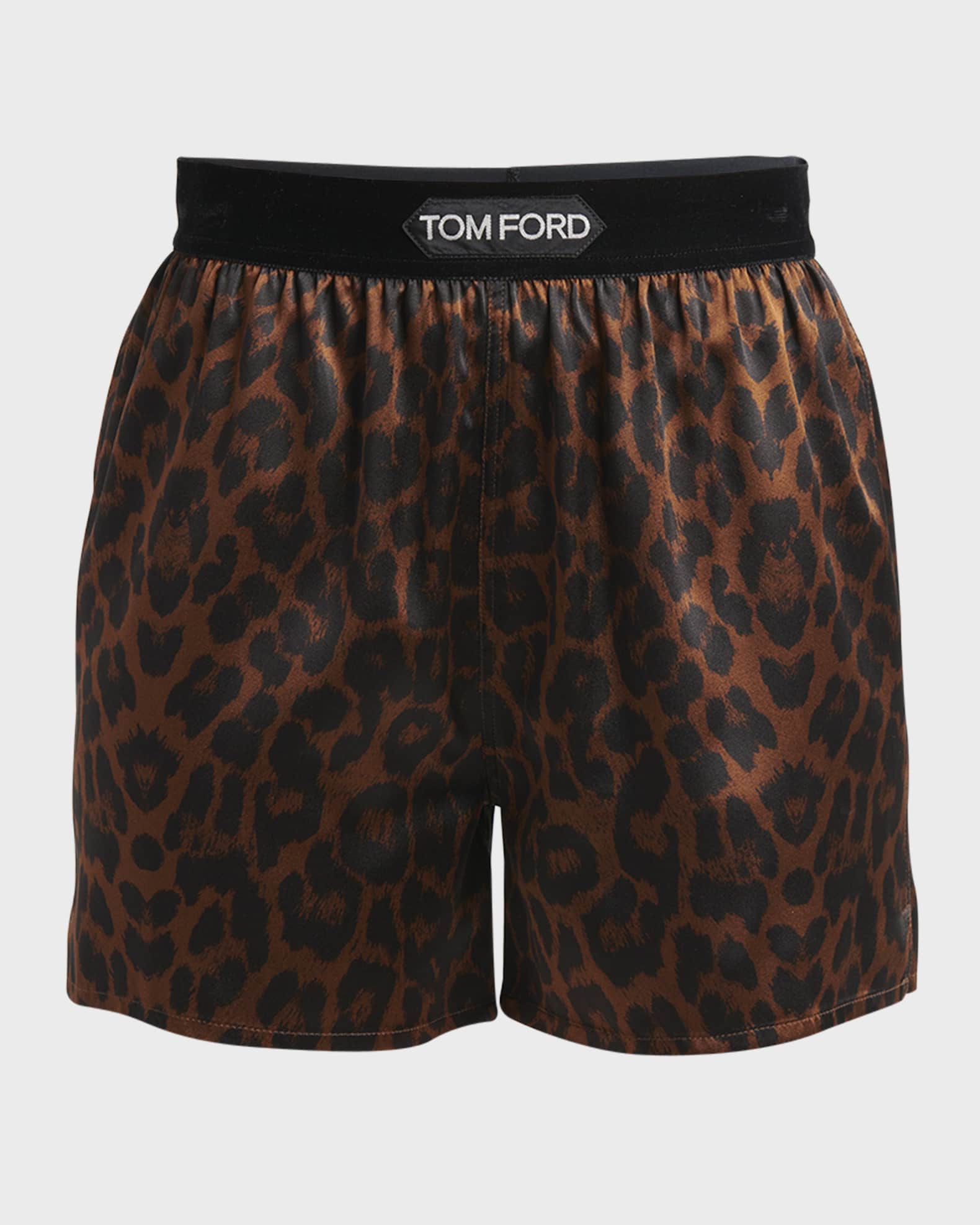 Reflected Leopard Print Satin Pajama Shorts