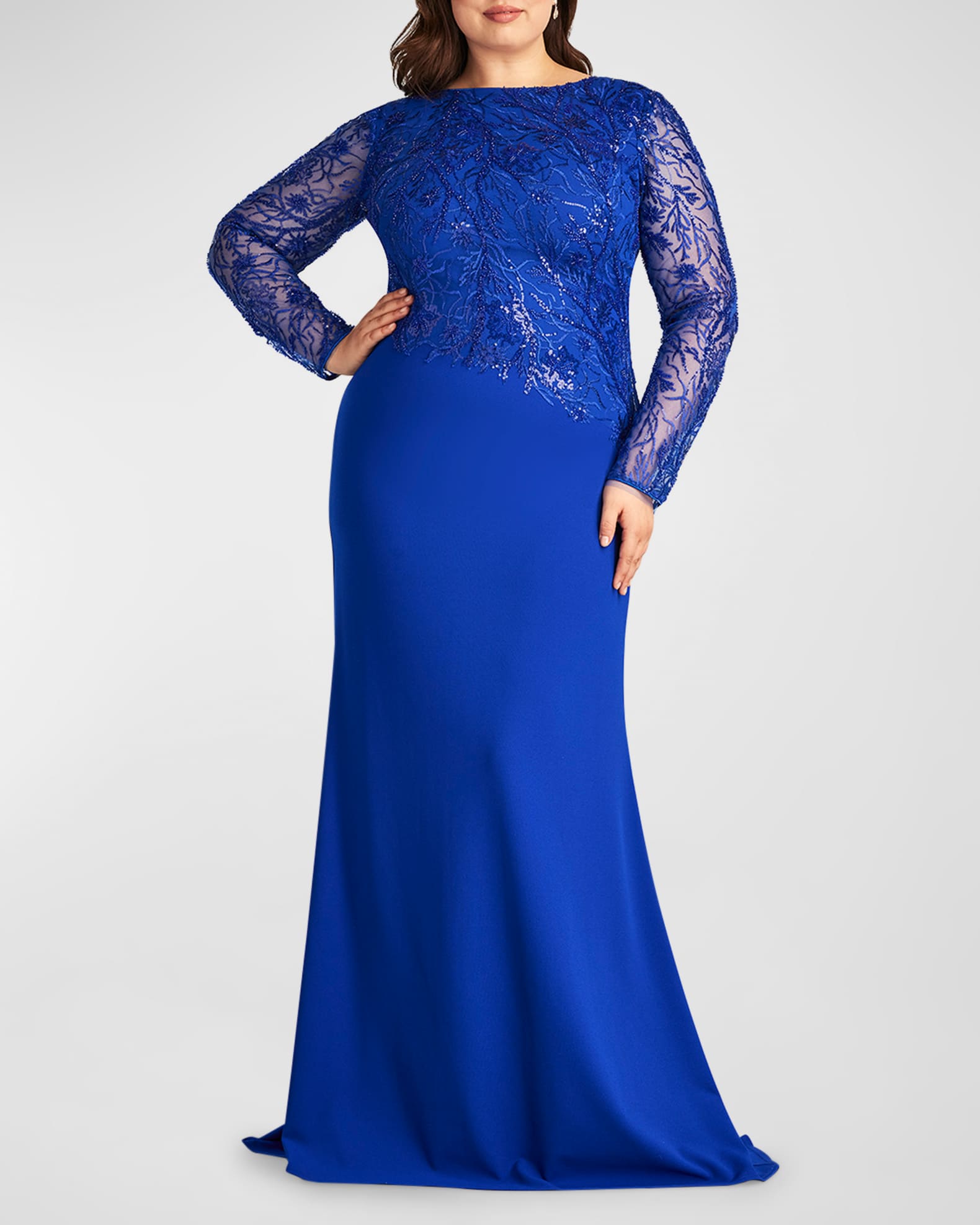 Plus Size Sequin Embroidered Crepe Trumpet Gown