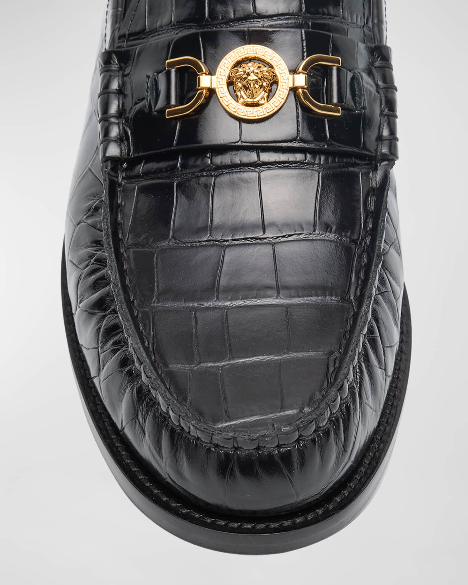 Versace Men s Croc Effect Medusa Coin Bit Loafers Neiman Marcus
