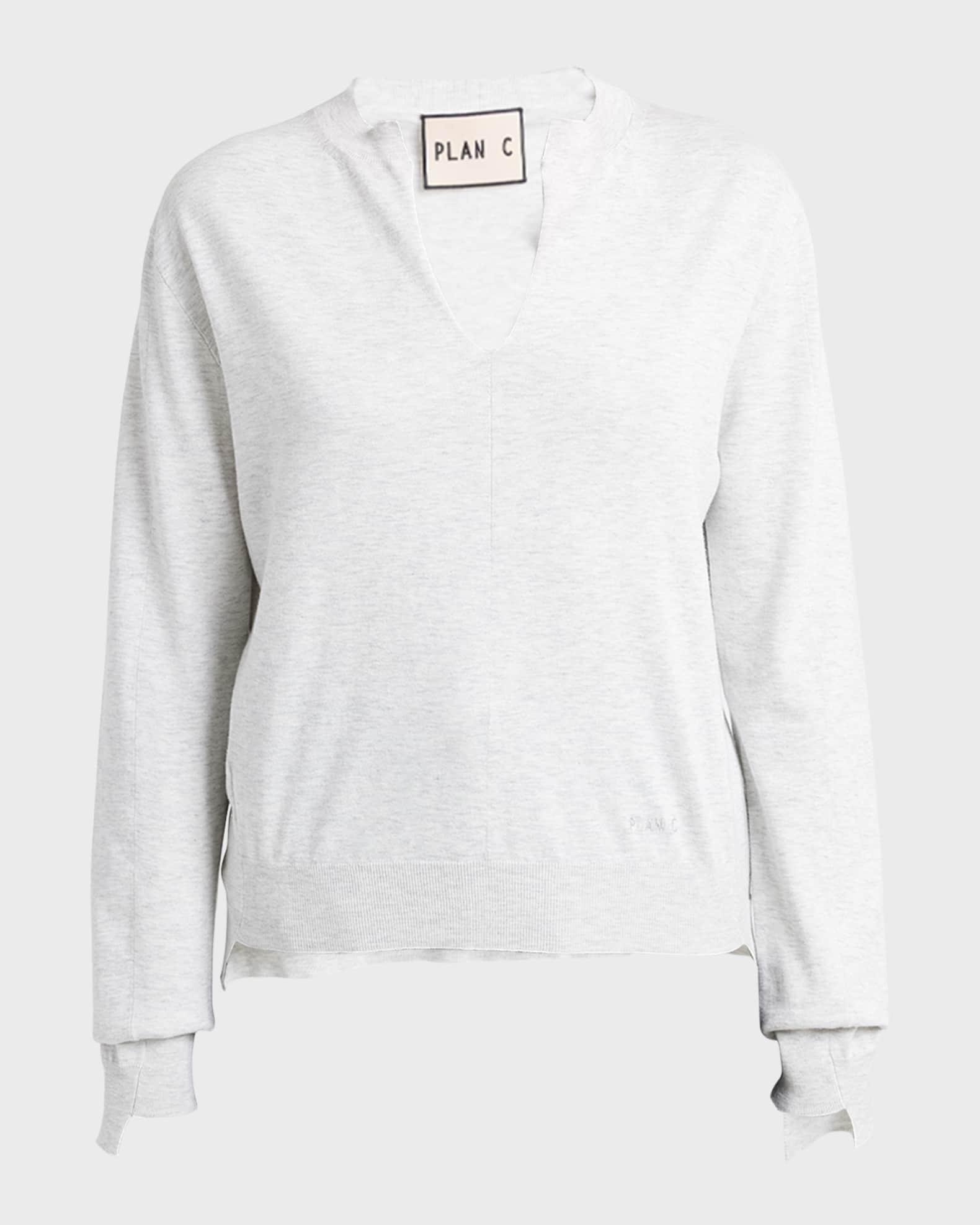 Plan C Split V-Neck Long-Sleeve Cashmere Sweater