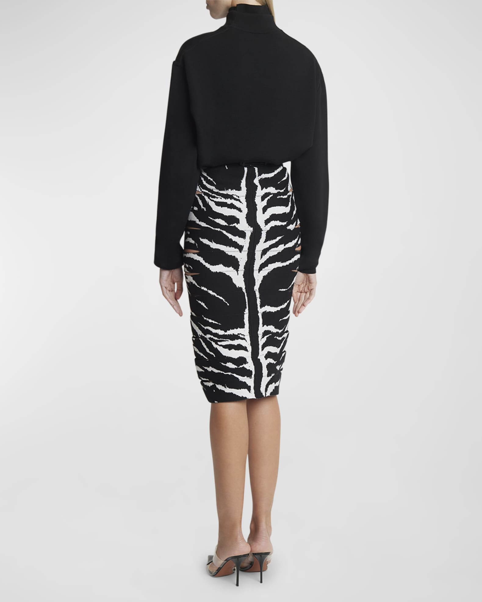 ALAIA Zebra-Print Pencil Skirt with Cutout Detail | Neiman Marcus