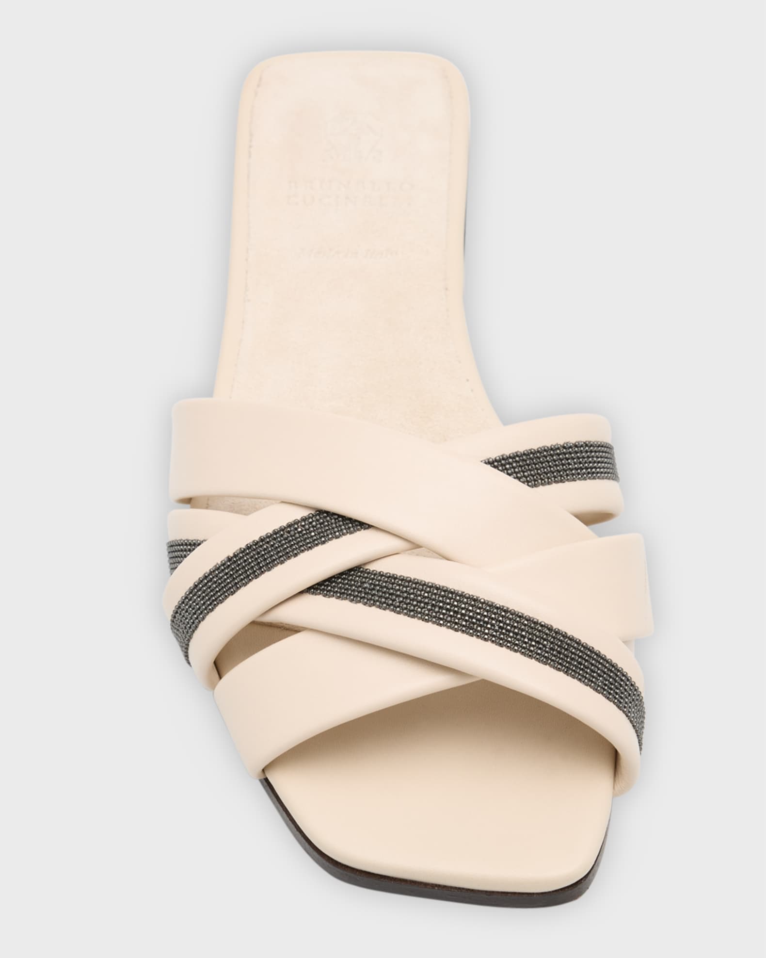 Brunello Cucinelli Leather Monili Flat Slide Sandals | Neiman Marcus