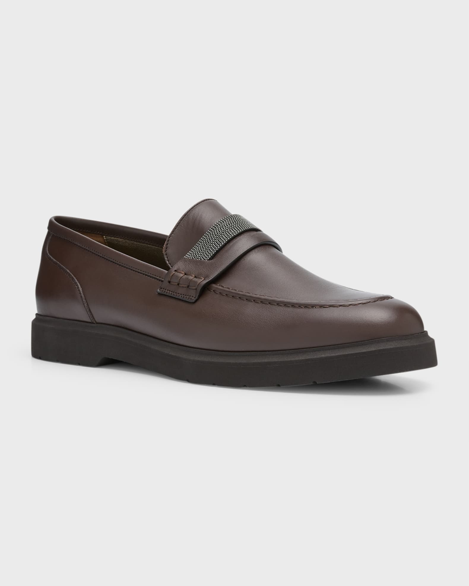 【送料&関税込】Brunello Cucinelli Monile Loafers Brunello Cucinelli Leather Monili Penny Loafers | Neiman Marcus