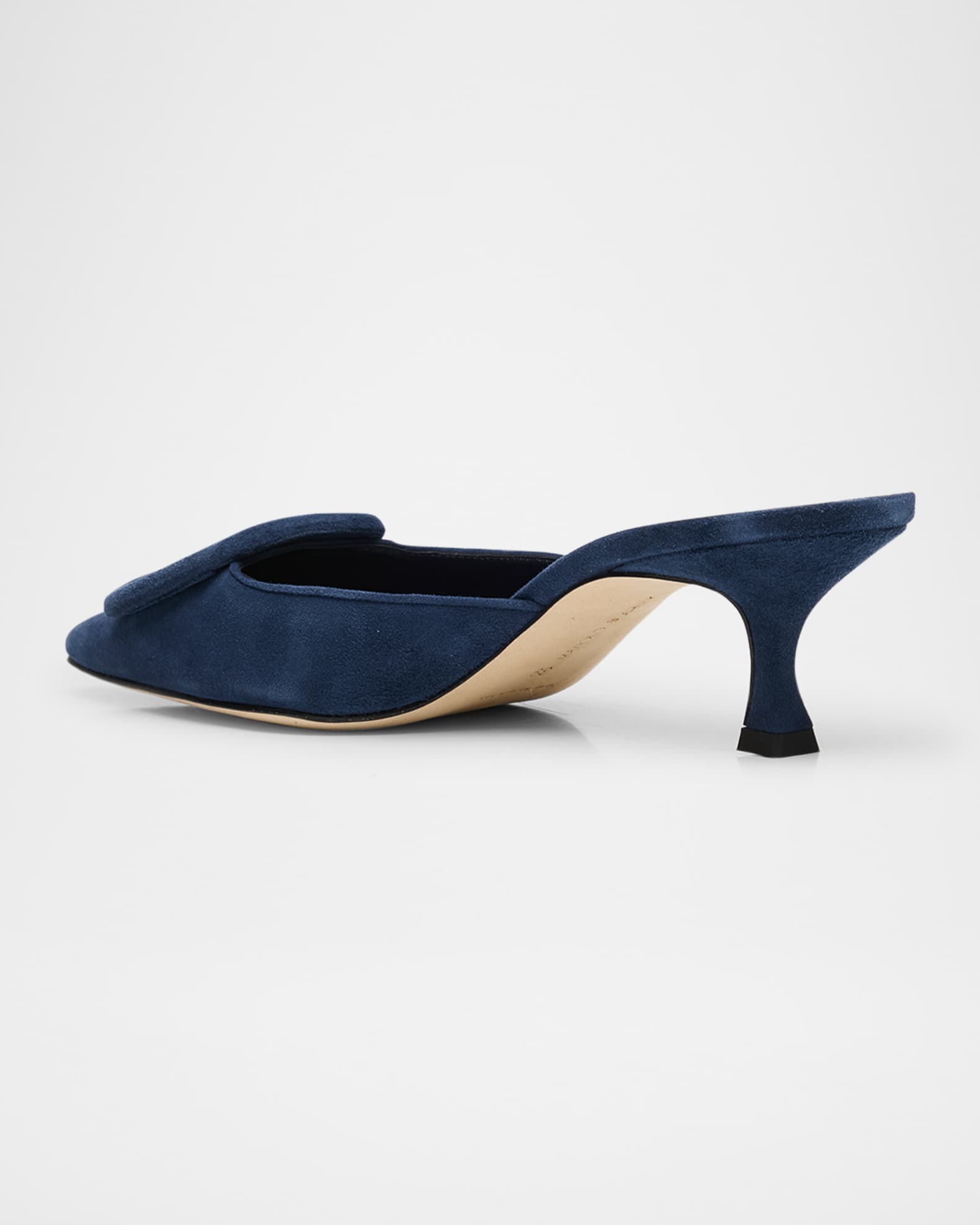 Manolo Blahnik Maysale Suede Buckle Mules | Neiman Marcus