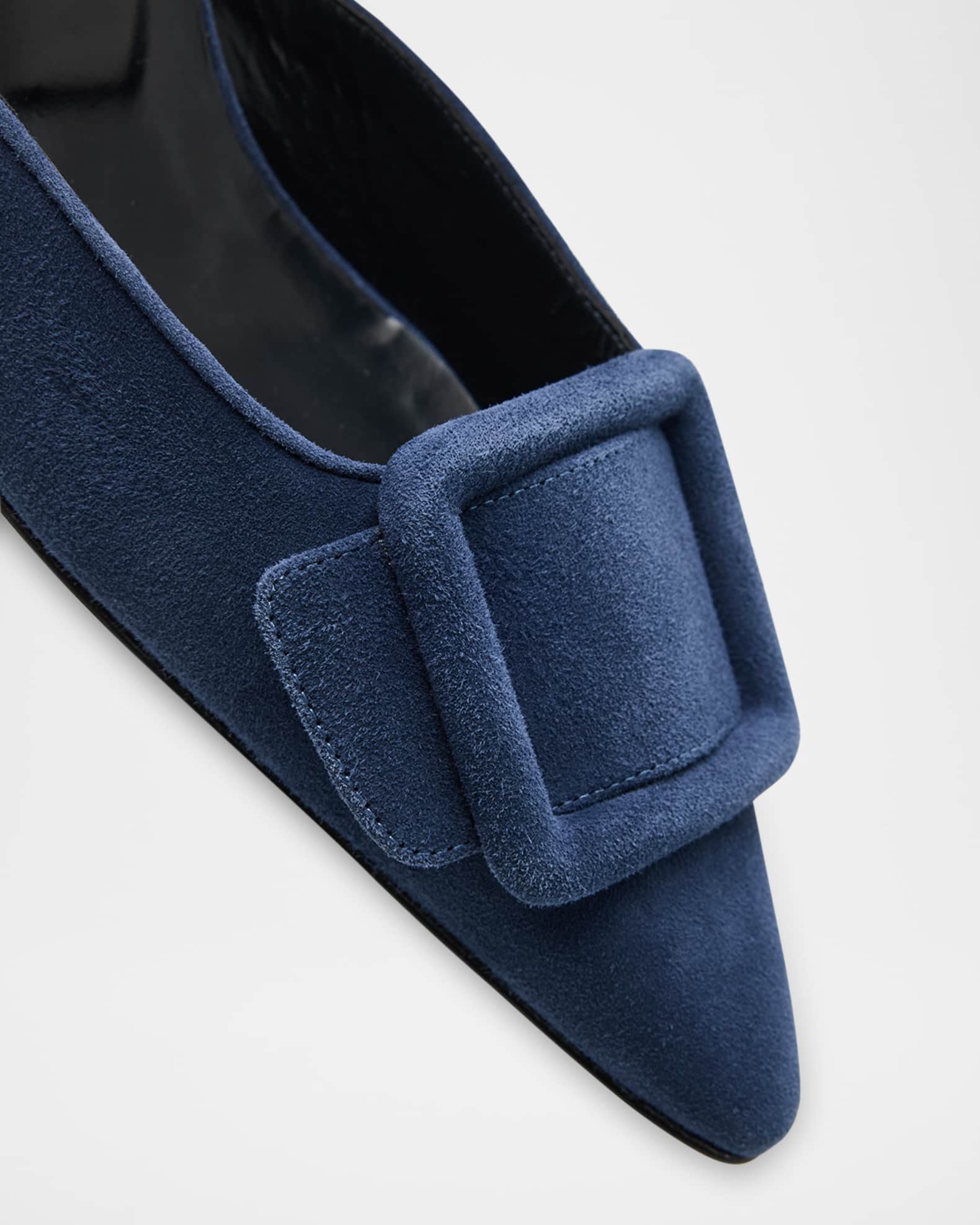 Manolo Blahnik Maysale Suede Buckle Mules | Neiman Marcus