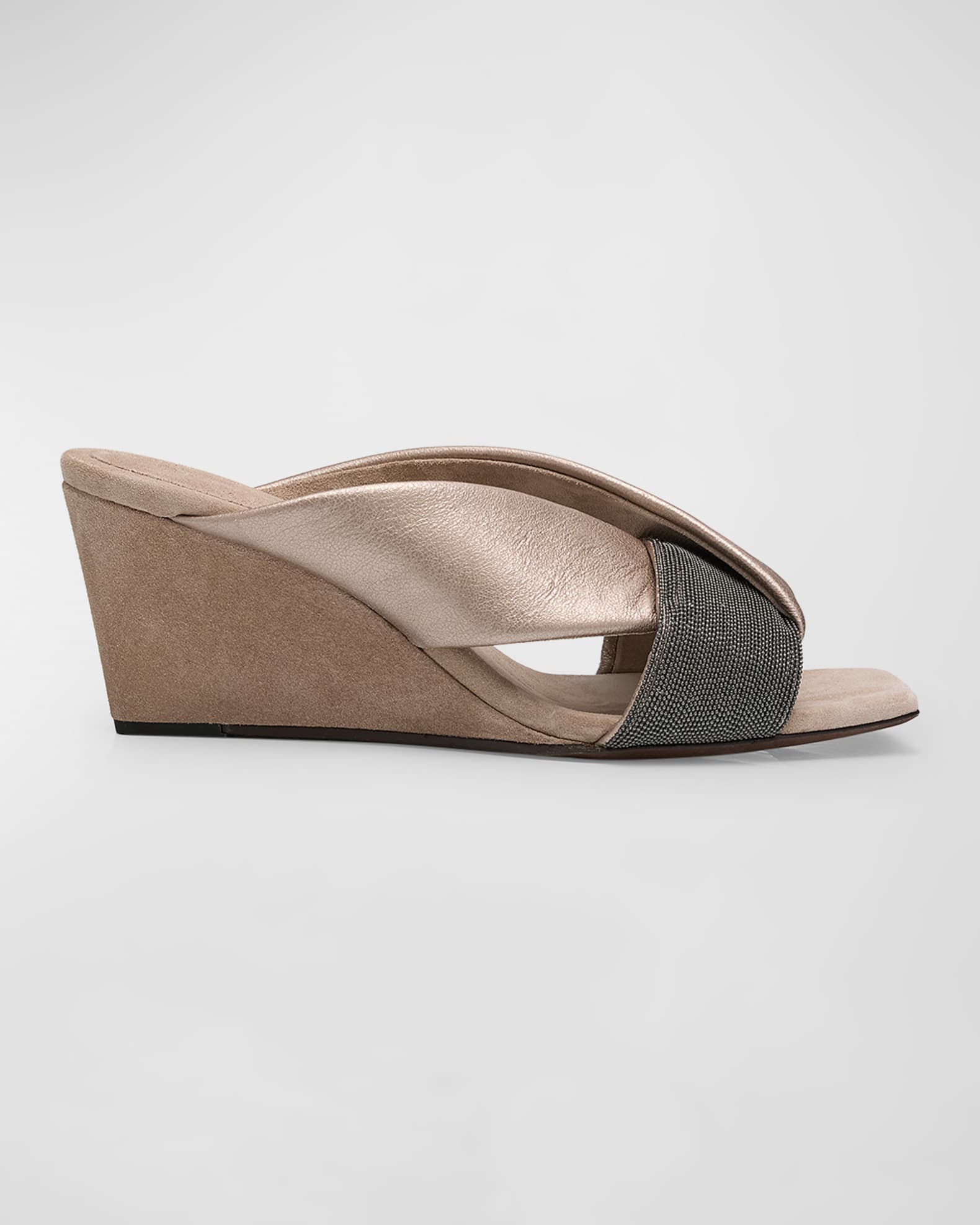 Brunello Cucinelli Metallic Monili Twist Wedge Sandals | Neiman Marcus