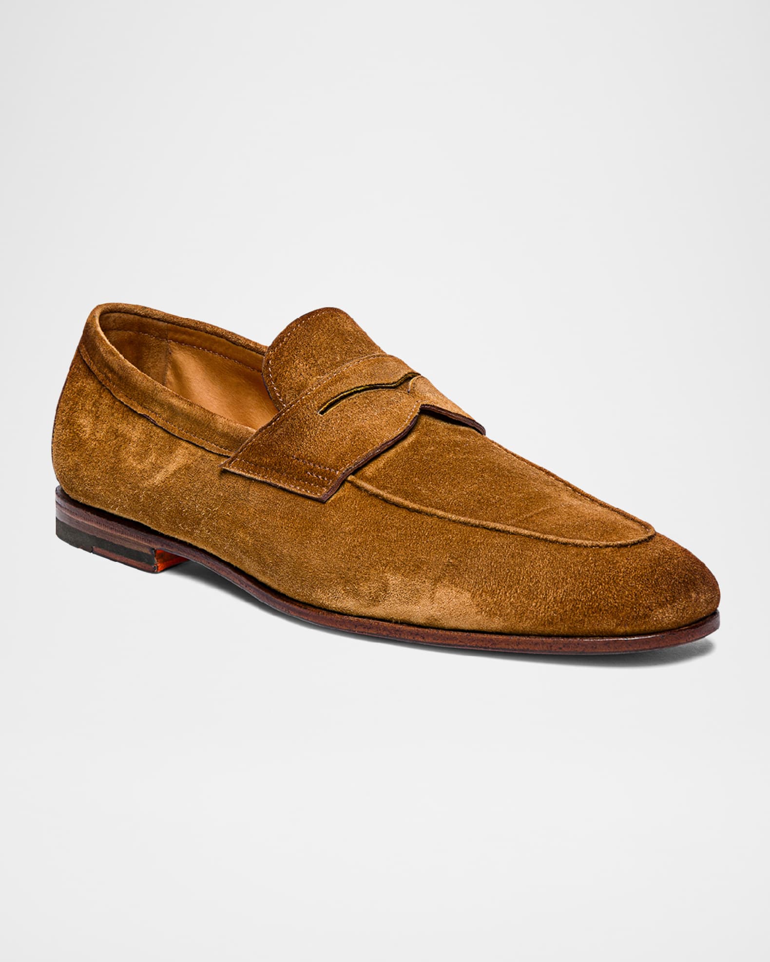 Santoni Men's Carlos Suede Penny Loafers | Neiman Marcus
