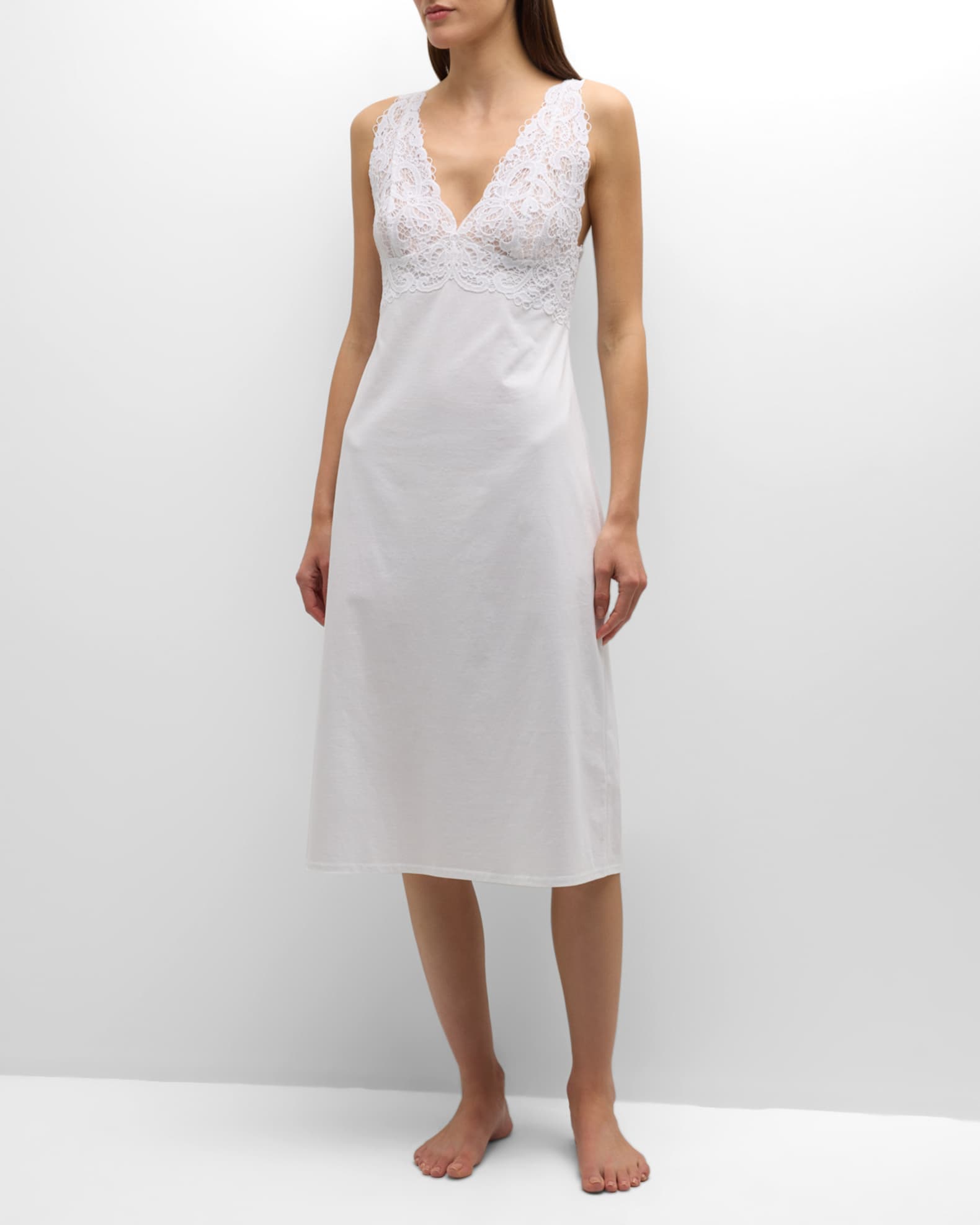 Natori Bliss Harmony Lace V Neck Gown White 100 Cotton Size L