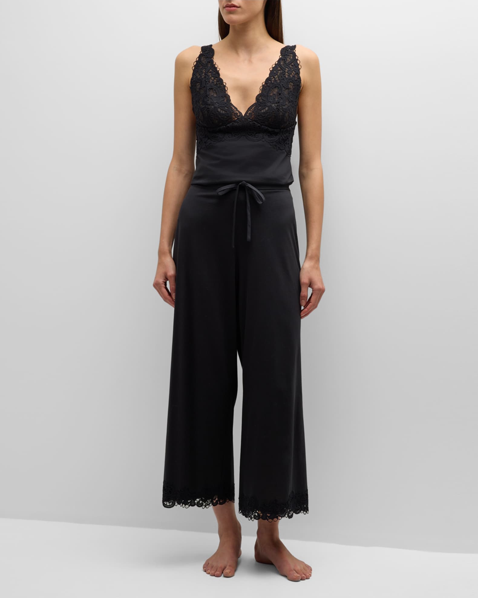 Bliss Harmony Cropped Lace-Trim Cotton Pants 1