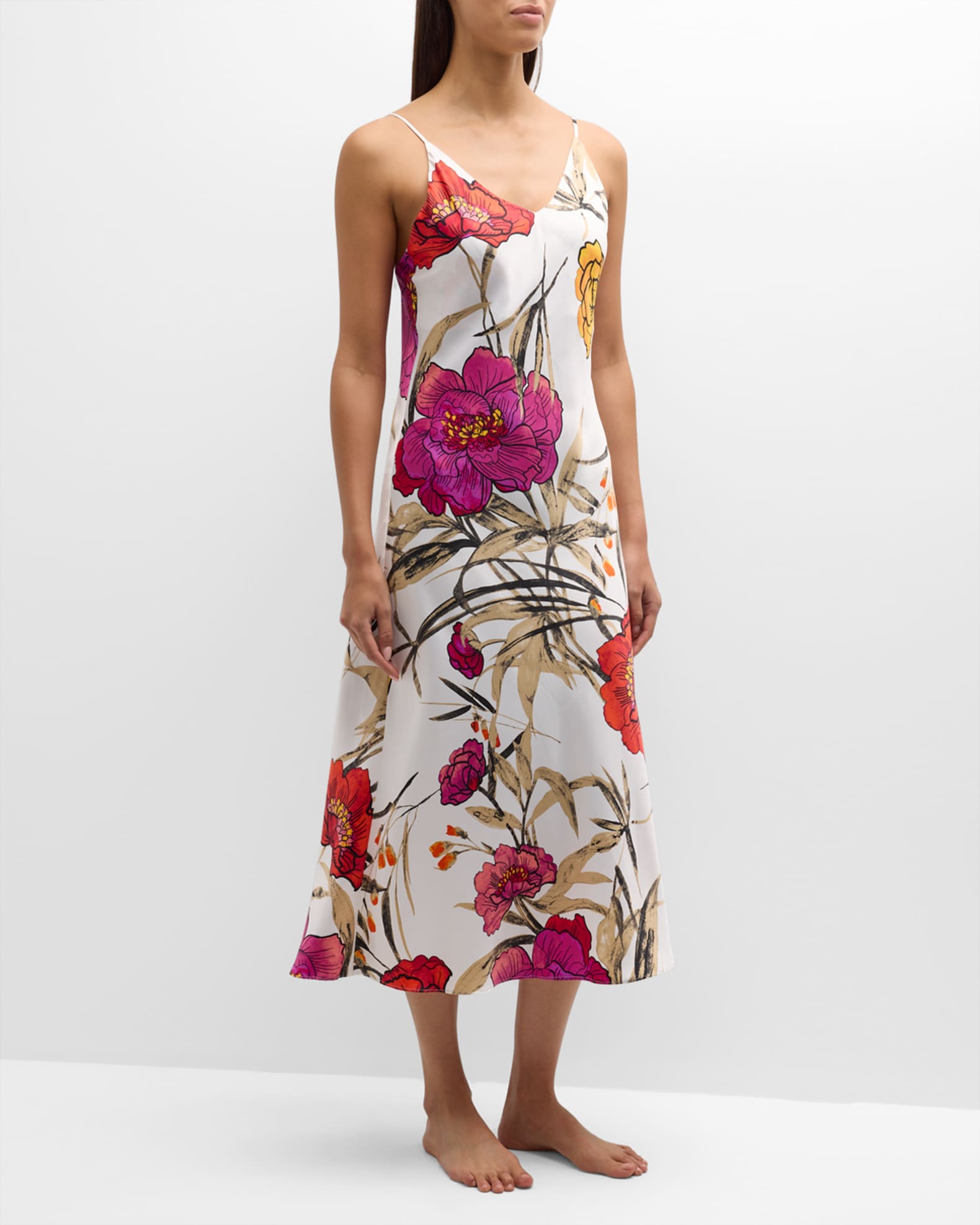 Natori Anais Floral-Print Charmeuse Nightgown | Neiman Marcus