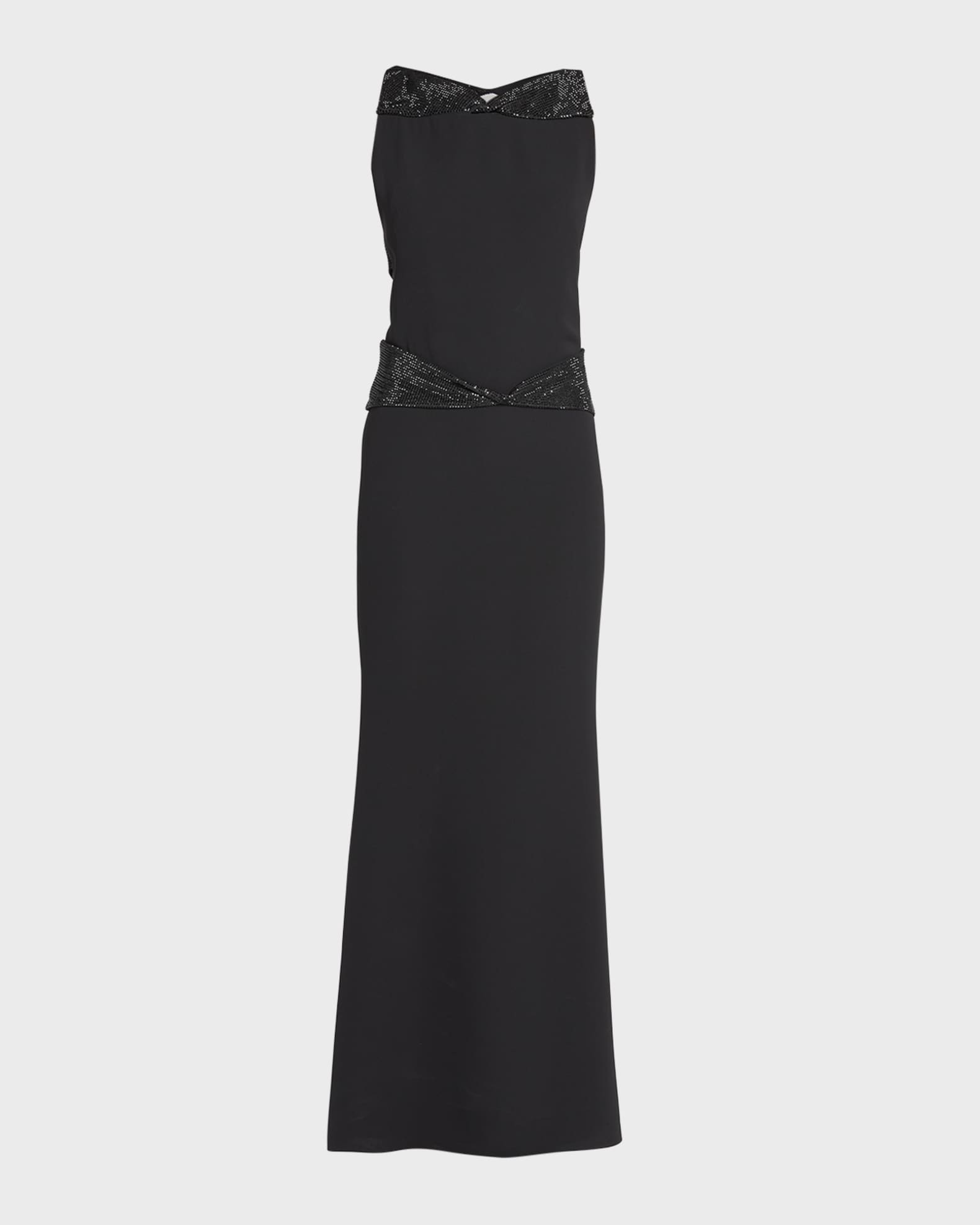 Giorgio Armani Crystal Back Cutout Trumpet Silk Gown Solid Black