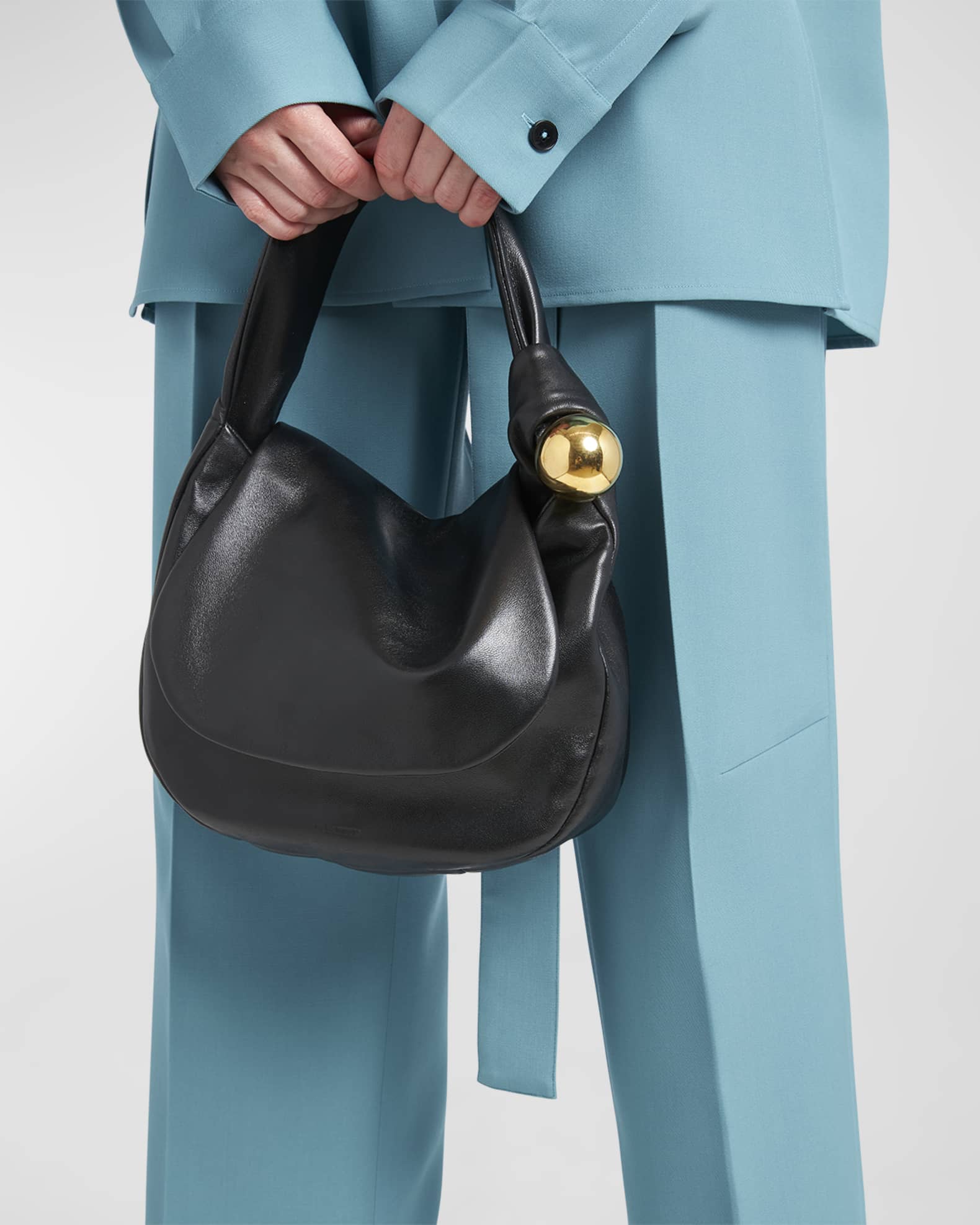 Jil Sander Sphere Flat Napa Leather Shoulder Bag | Neiman Marcus