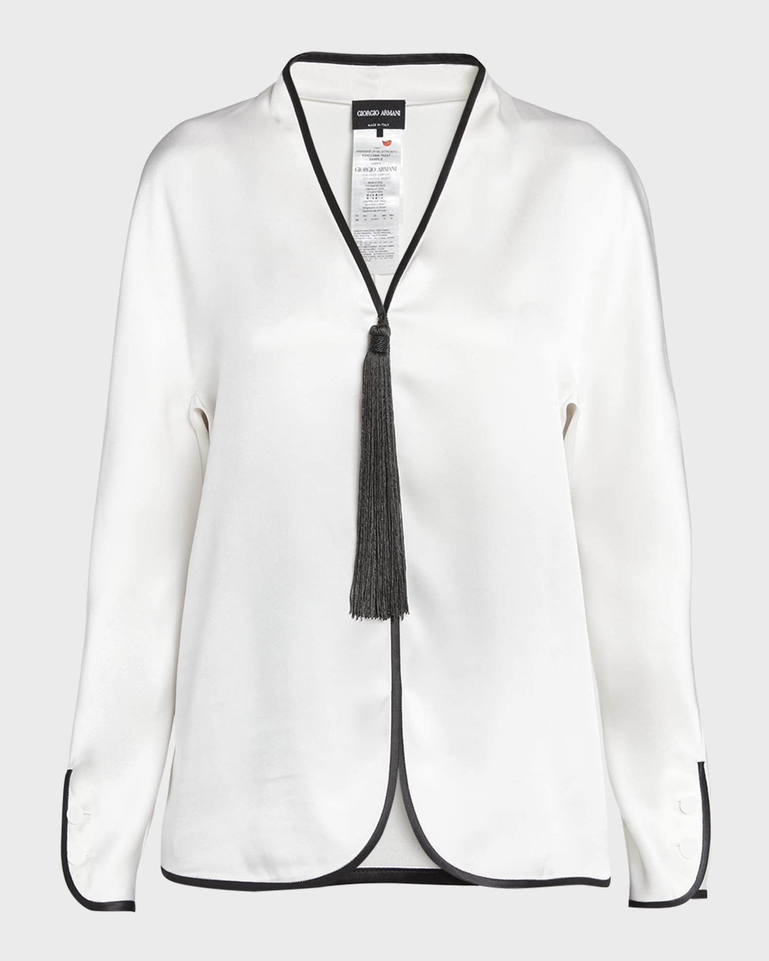 Tassel Silk Blouse with Contrast Tipping 0