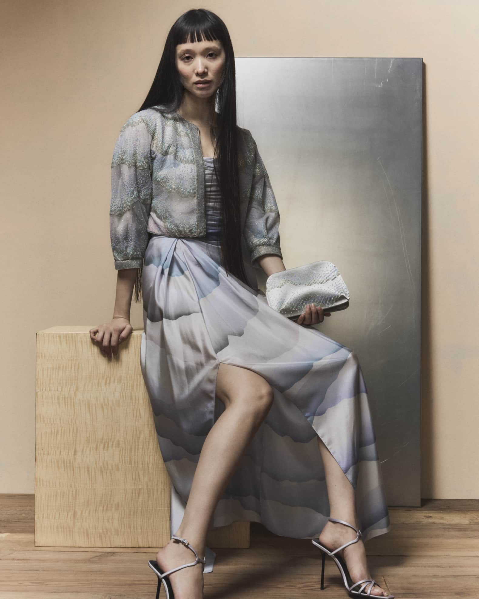 Giorgio Armani Printed Strapless Ruched Silk Dress | Neiman