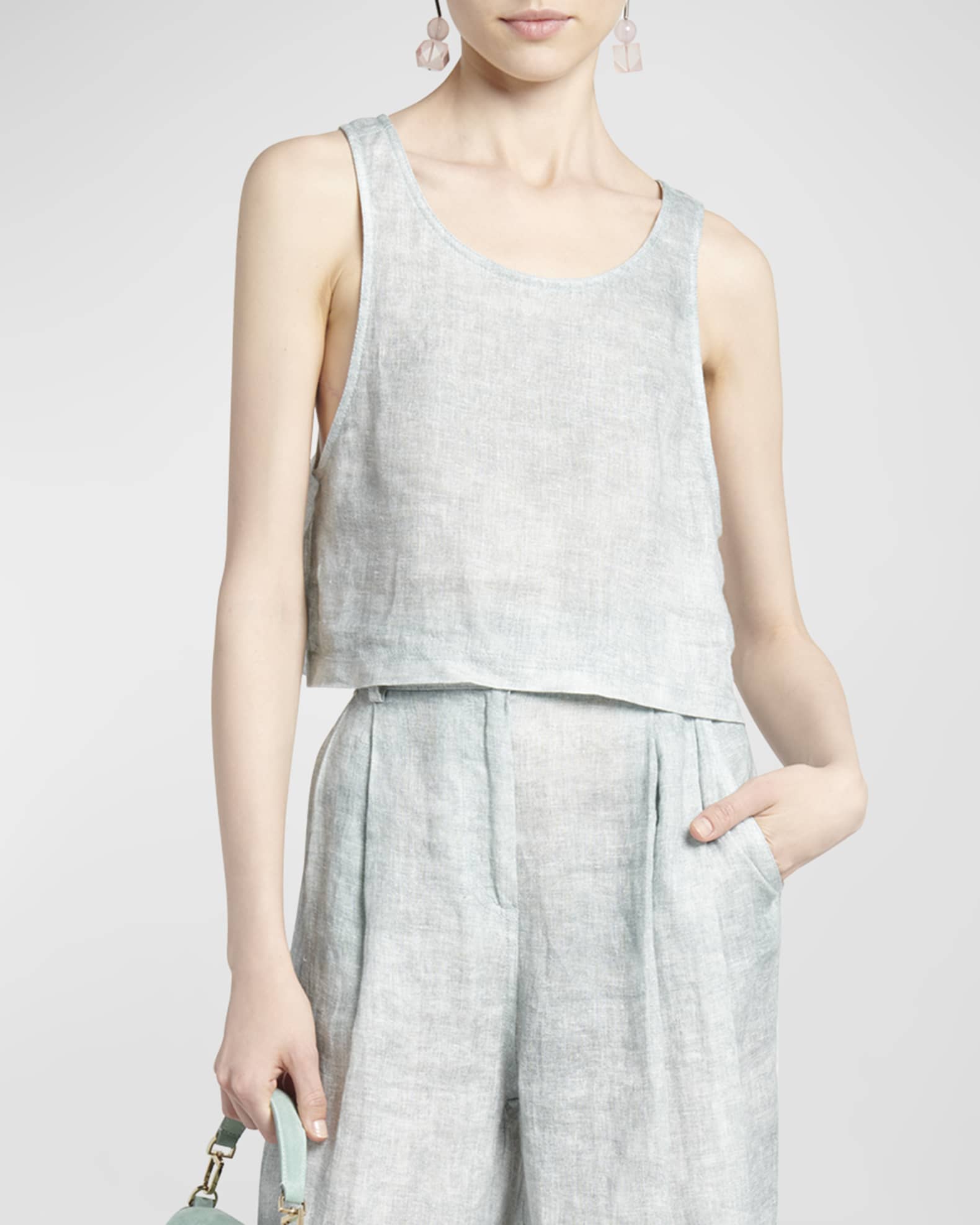 Linen Denim Effect Tank Top  0