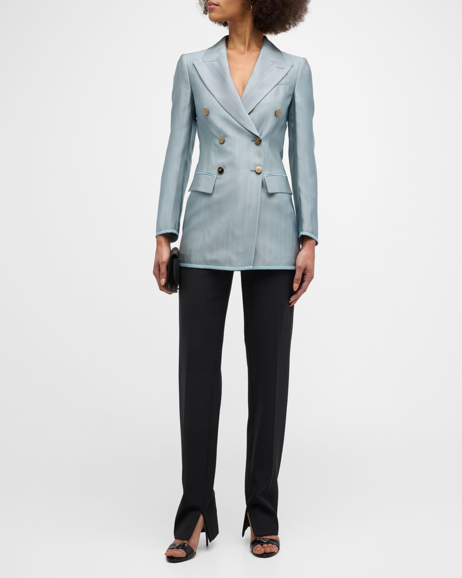 Giorgio Armani Textured Viscose Double-Breasted Blazer | Neiman Marcus