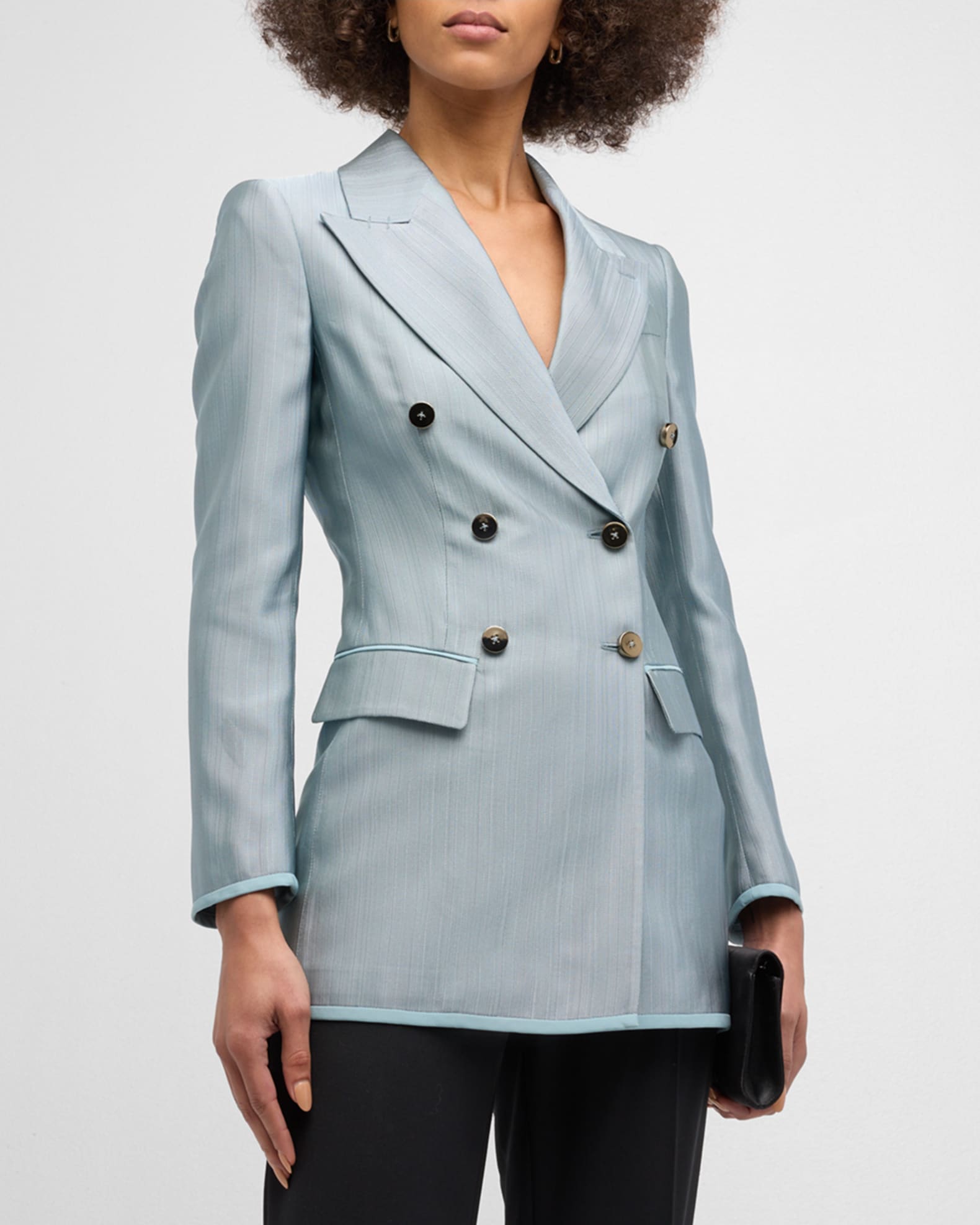 【新品未使用】ARMANI COLLEZIONI シルクレースブラウス 42 Giorgio Armani Textured Viscose Double-Breasted Blazer