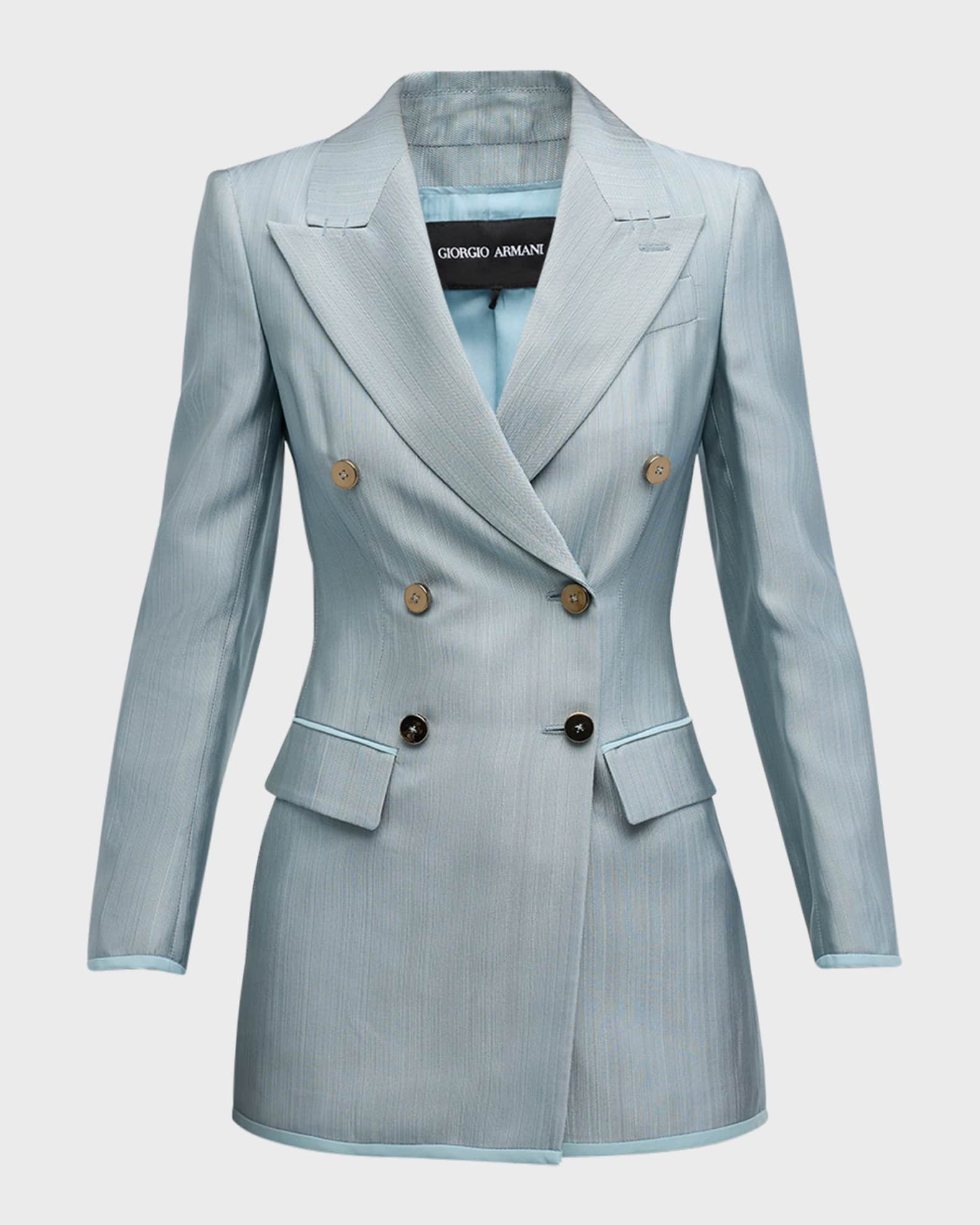 【新品未使用】ARMANI COLLEZIONI シルクレースブラウス 42 Giorgio Armani Textured Viscose Double-Breasted Blazer