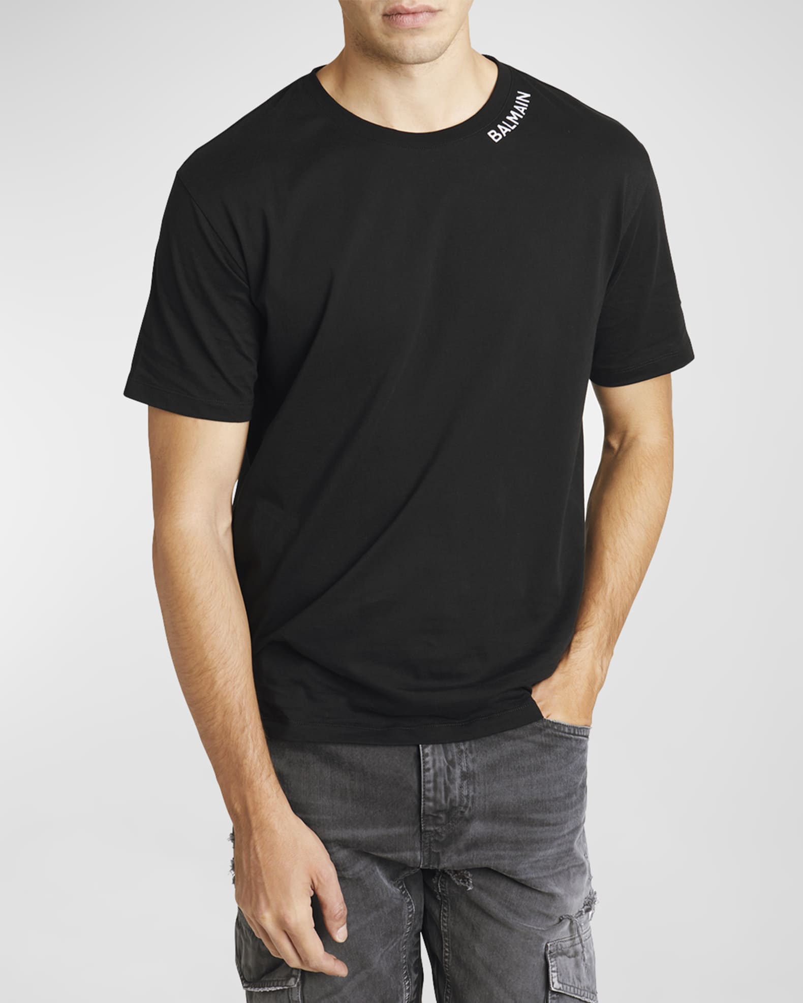 Balmain Men's T-Shirt with Collar Logo | Neiman Marcus