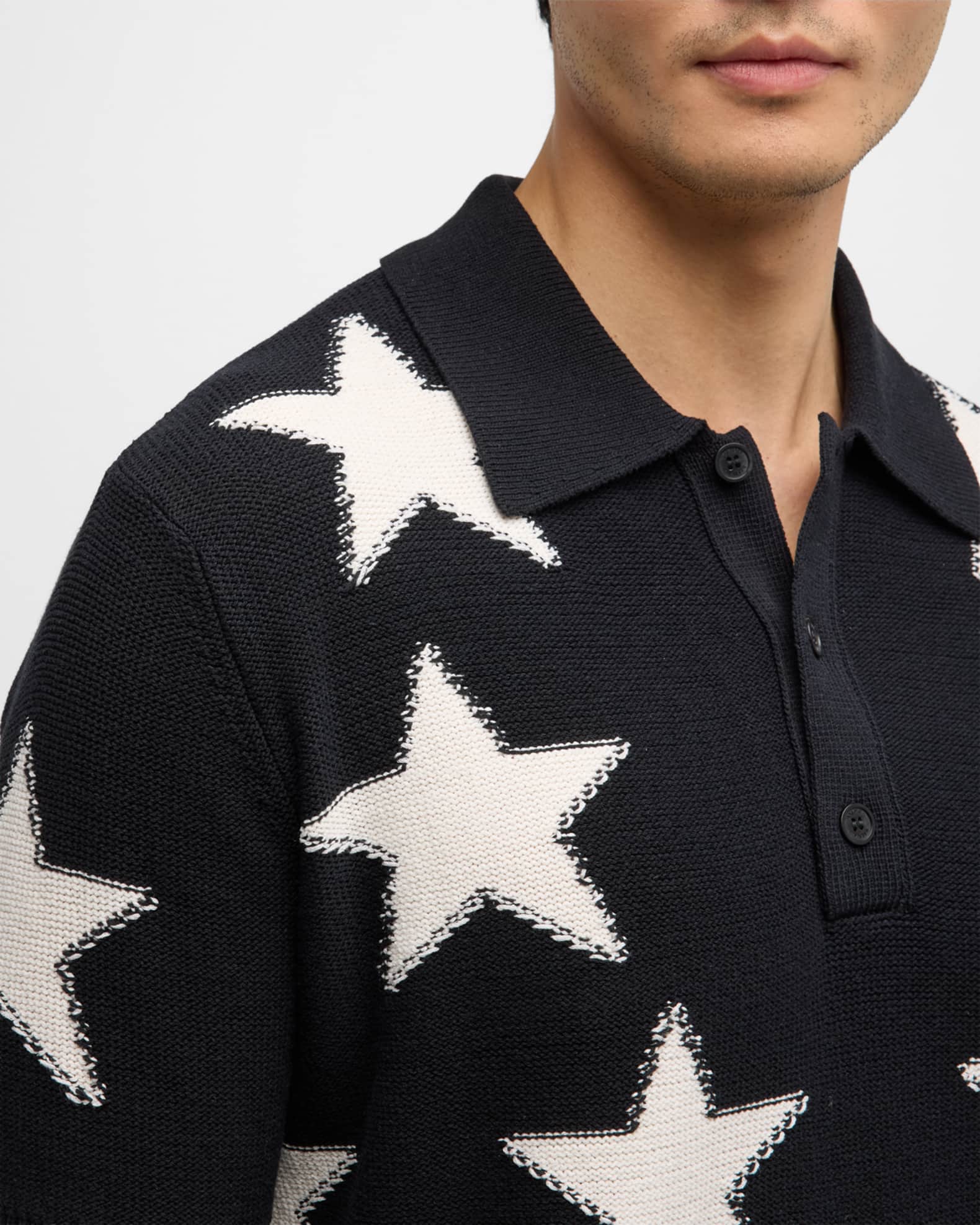Balmain Men s Knit Star Polo Shirt Neiman Marcus