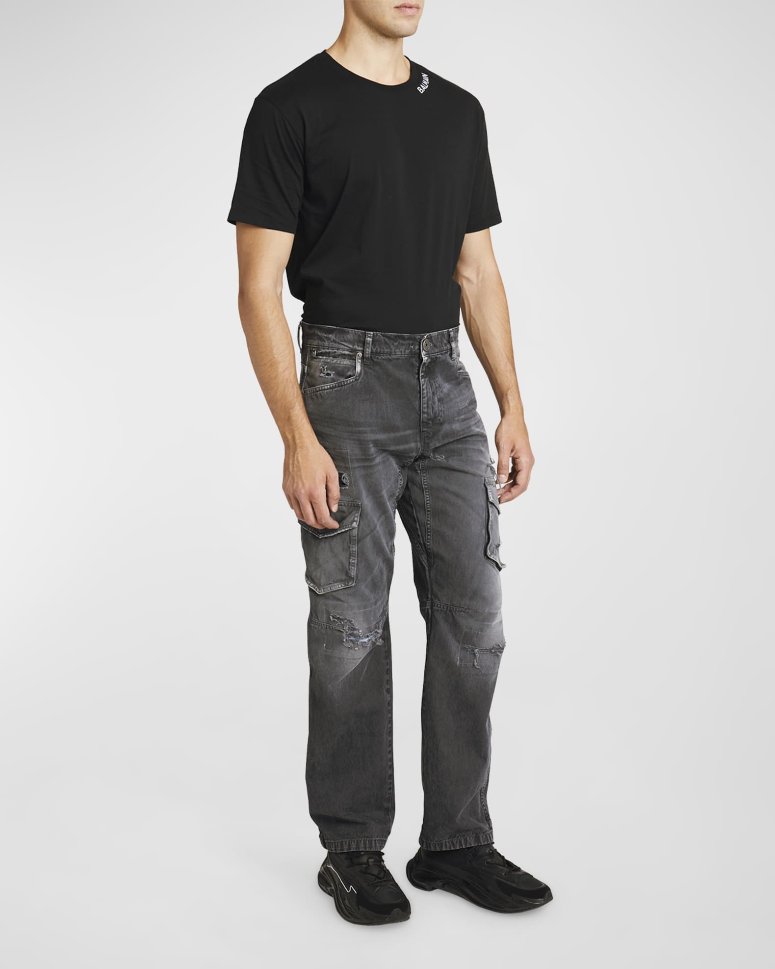 Balmain Worn Effect Cargo Trousers Black 31