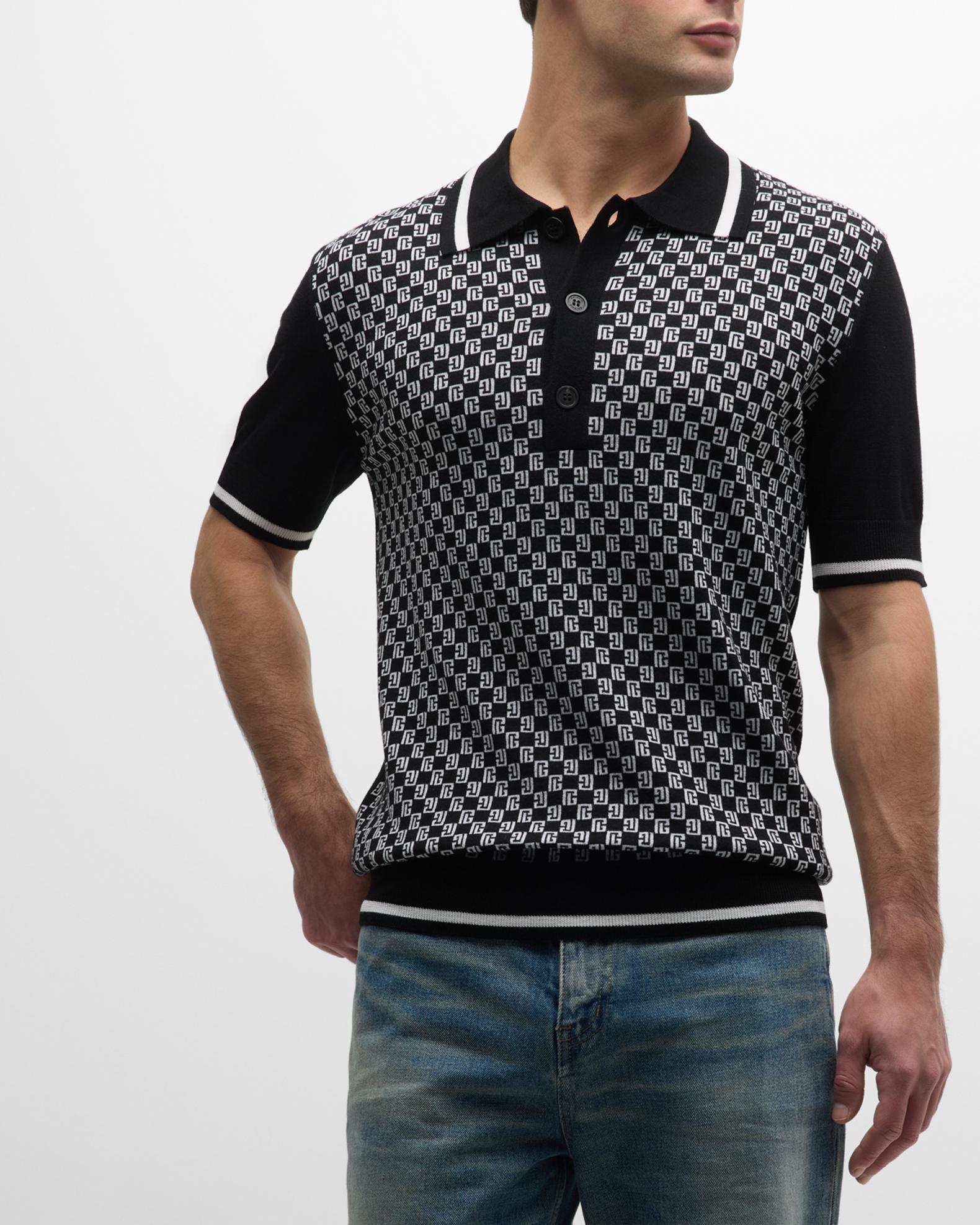 Balmain Men's Merino Wool Polo Shirt Blue