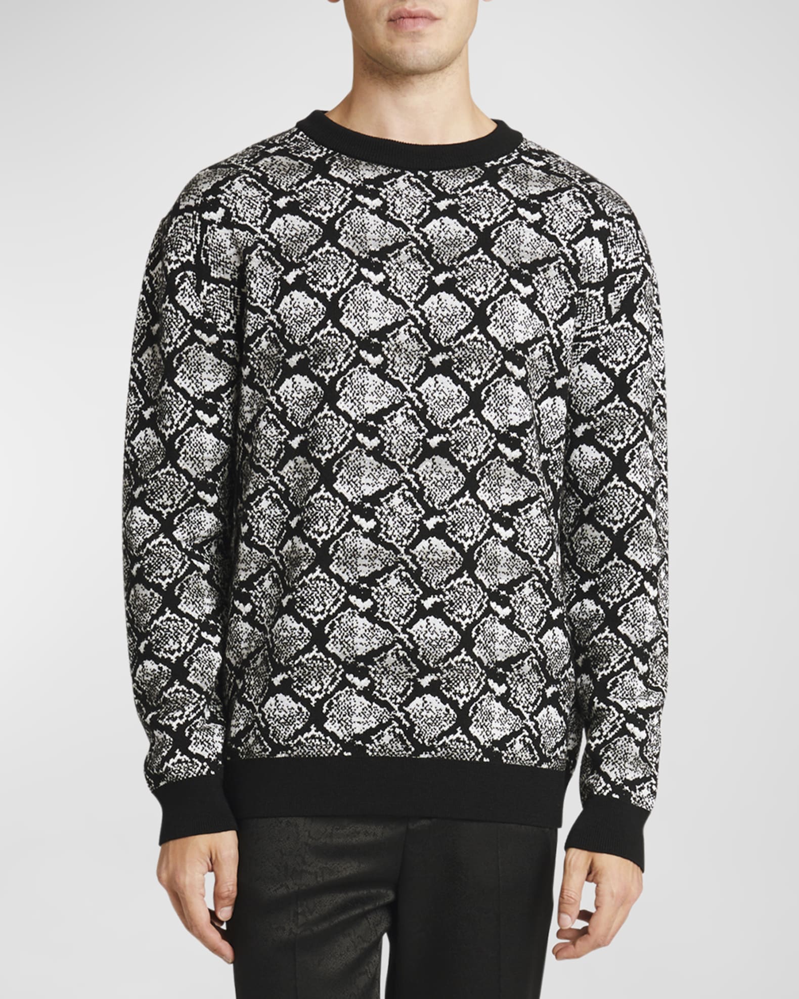 Balmain Men's Python Jacquard Wool Sweater | Neiman Marcus