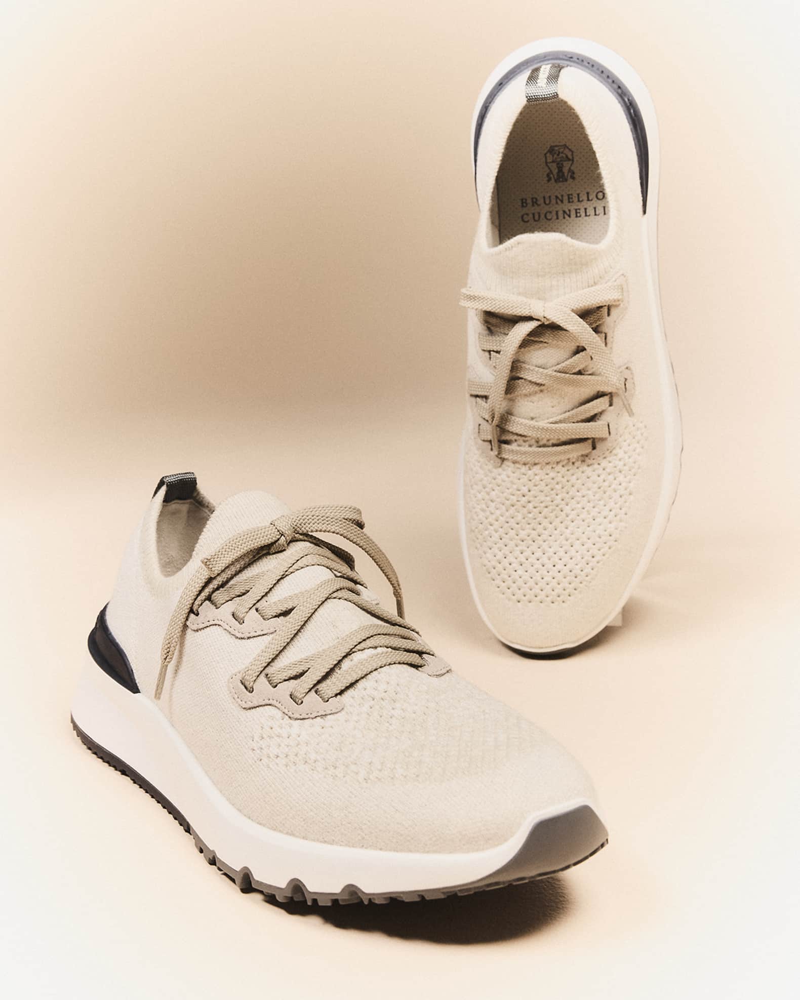 スニーカー BRUNELLO CUCINELLI WHITE KNIT SNEAKERS brunello cucinelli mens shoes White CottonKnit Lace Up