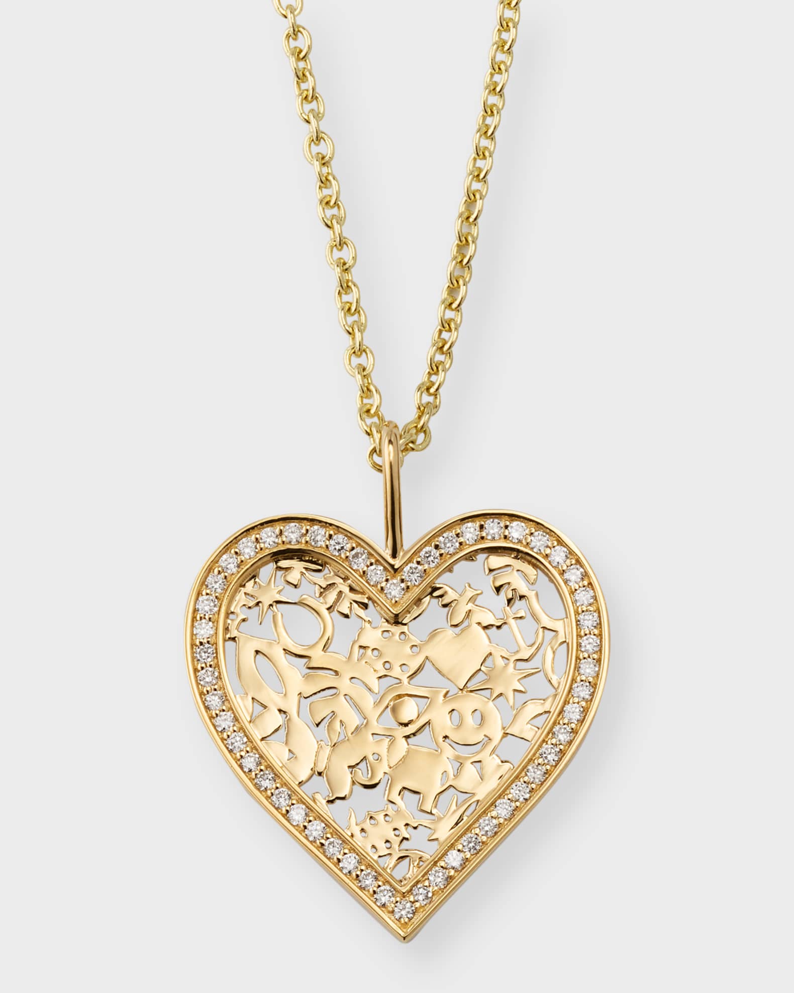 Sydney Evan 14K Gold Large Icon Wallpaper Heart Charm Necklace with Diamonds