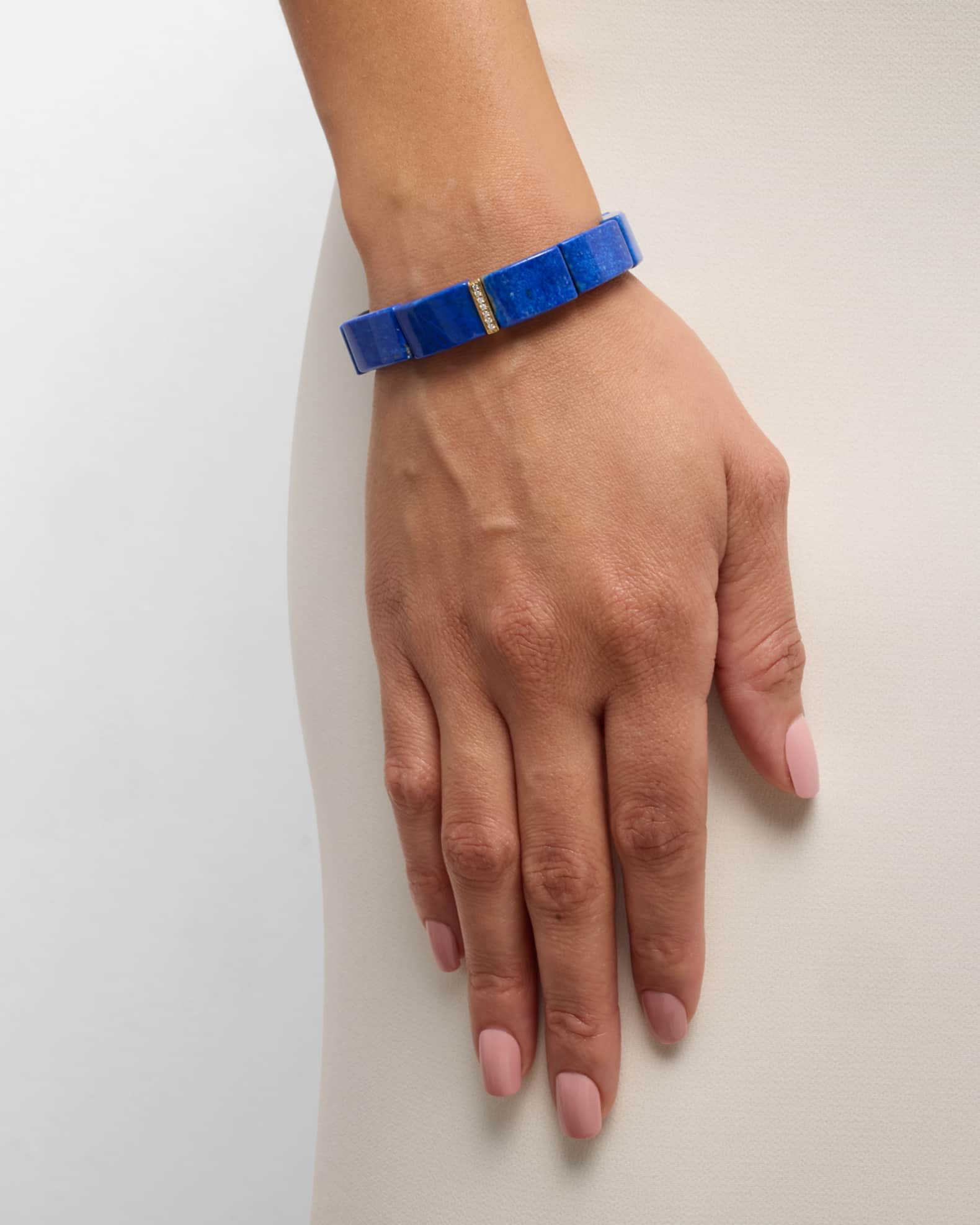 14k Yellow Gold Diamond Spacer and Lapis Bead Bracelet 1
