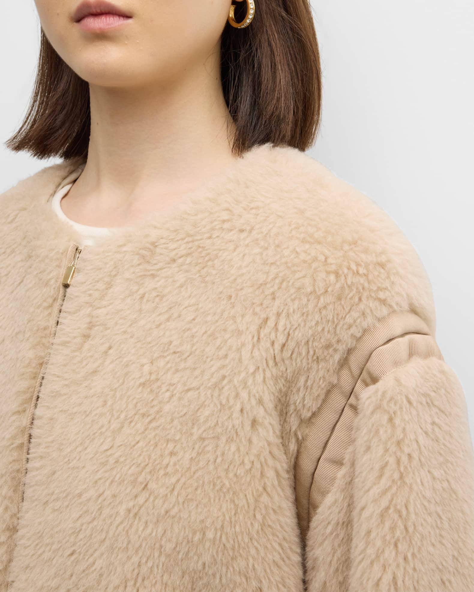 Collarless teddy hot sale coat