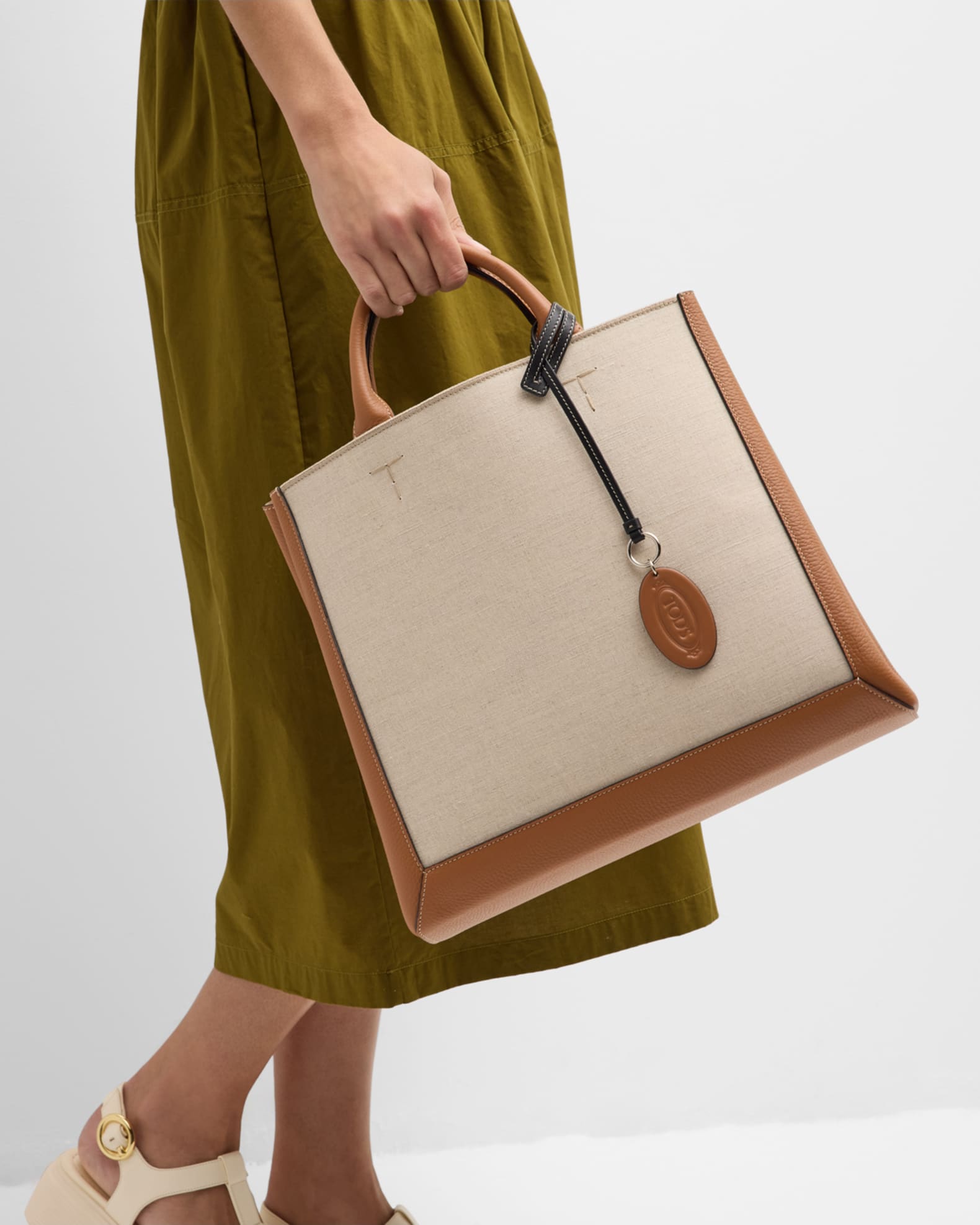 Tod's Large Double Up Leather and Canvas Shopping Bag