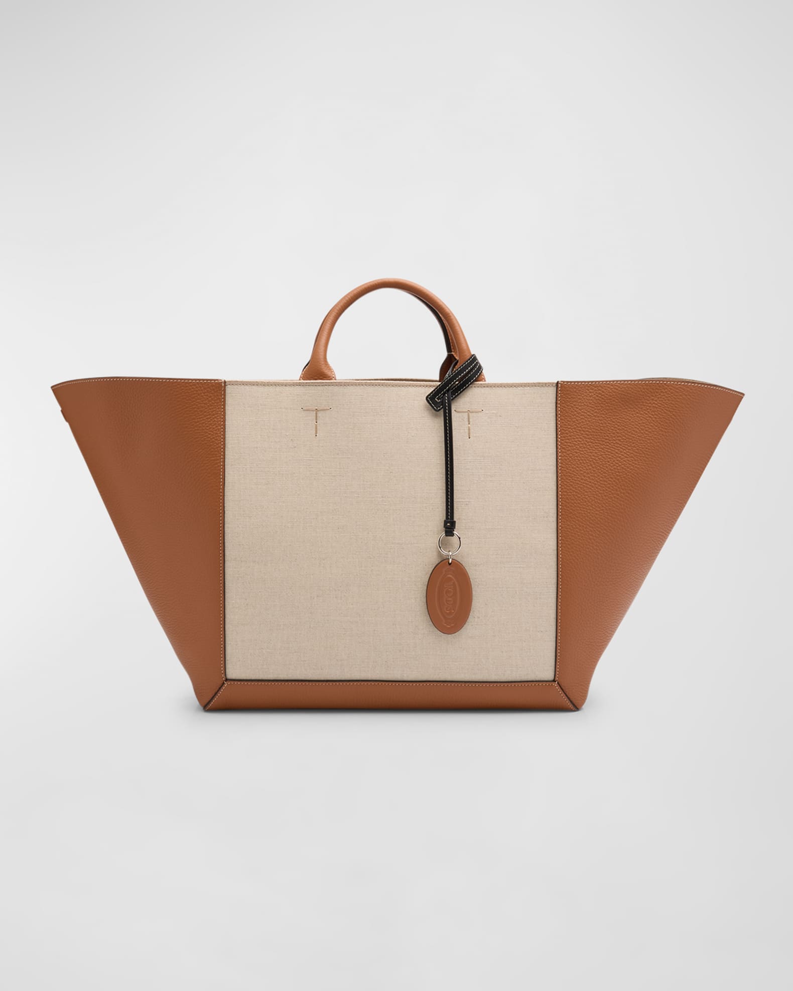 Large Double Up Leather and Canvas Shopping Bag 0