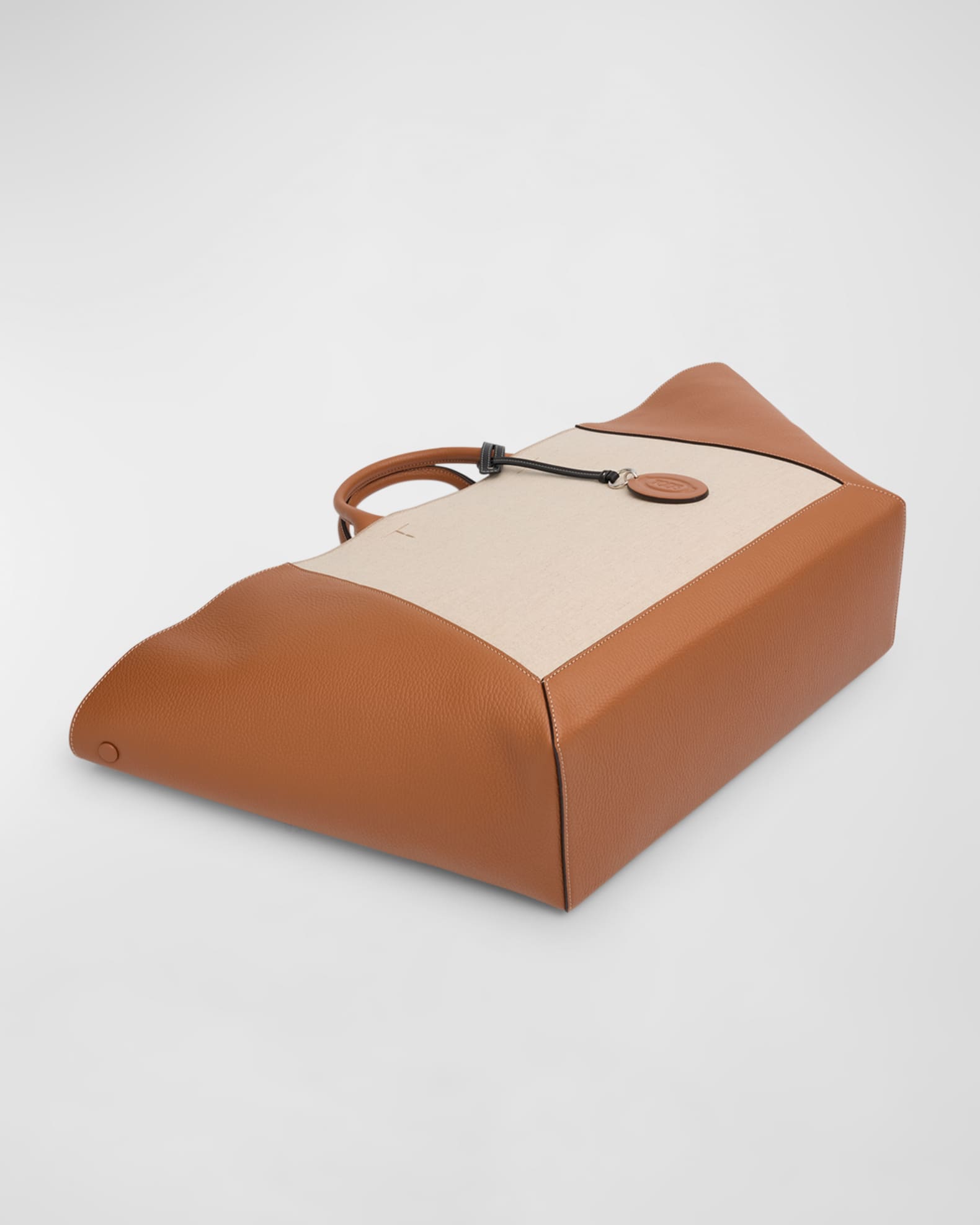Large Double Up Leather and Canvas Shopping Bag 1