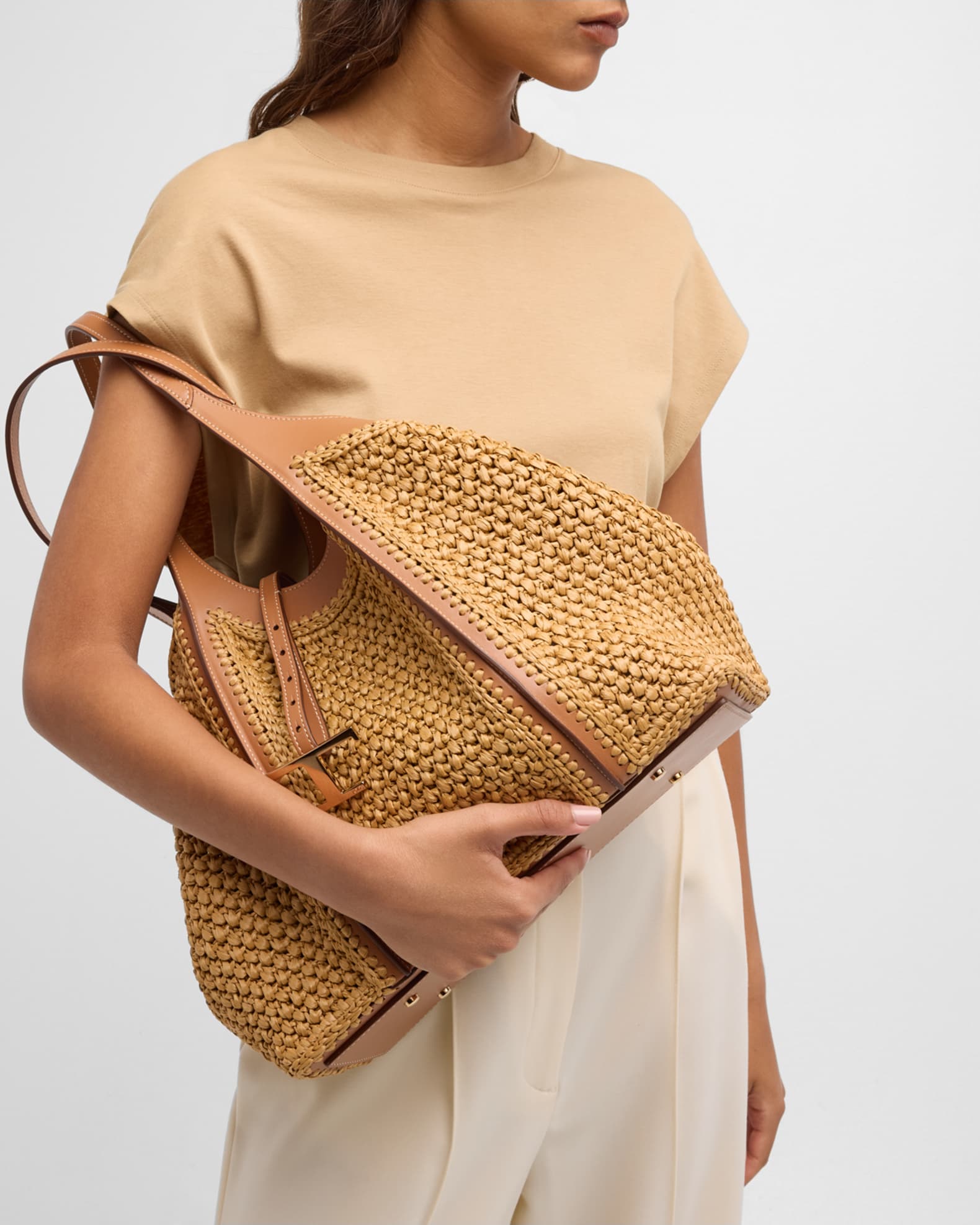 【直営店保証付】TOD'S T Timeless Rafia Large Shoppingバッグ Woman MULTICOLOUR T Timeless Shopping Bag in Raffia Large
