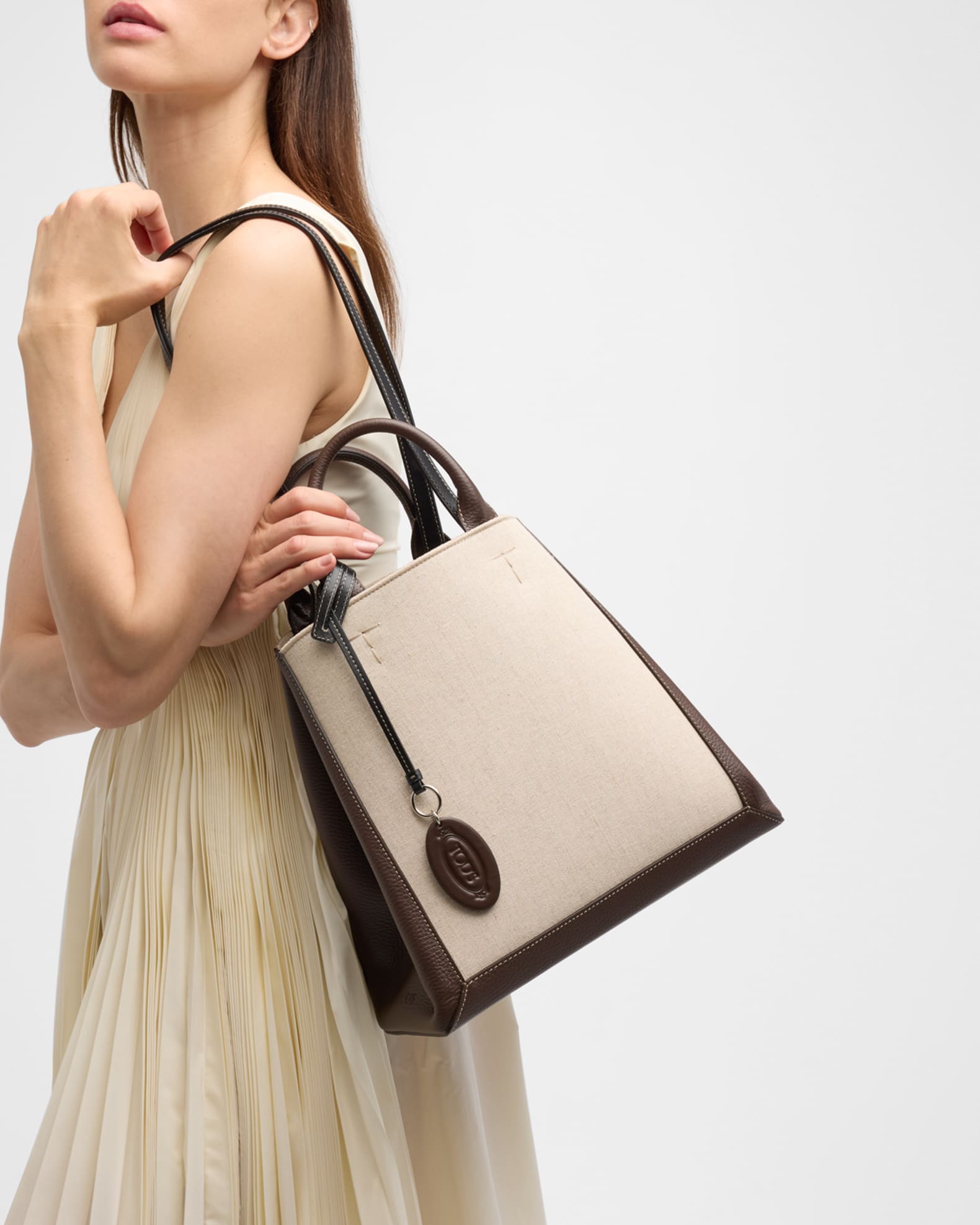 Tod's Medium Double Up Leather and Canvas Shopping Bag