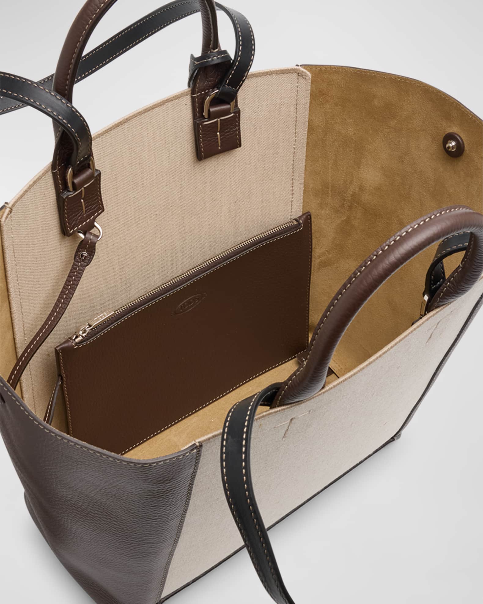 Tod's Medium Double Up Leather and Canvas Shopping Bag